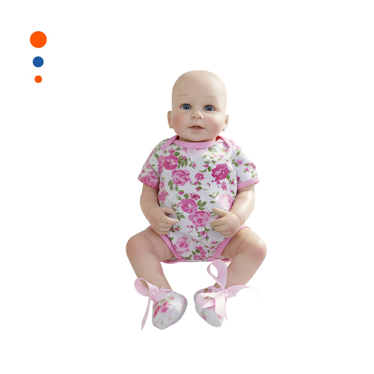 JUGUETE INFANTIL REALISTA CON VESTIDO ROSADO VUELOS Y VINCHA PUNTITOS Y+PAPEL REGALO - 1