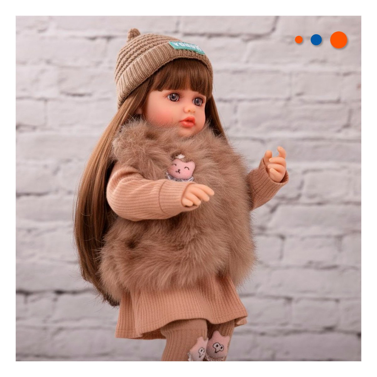 PACK2 MODELO YESSY 55CM ESTILO INFANTIL CON ROPA TEXTIL MARRON DETALLADA Y+REGALO STICKER - 3