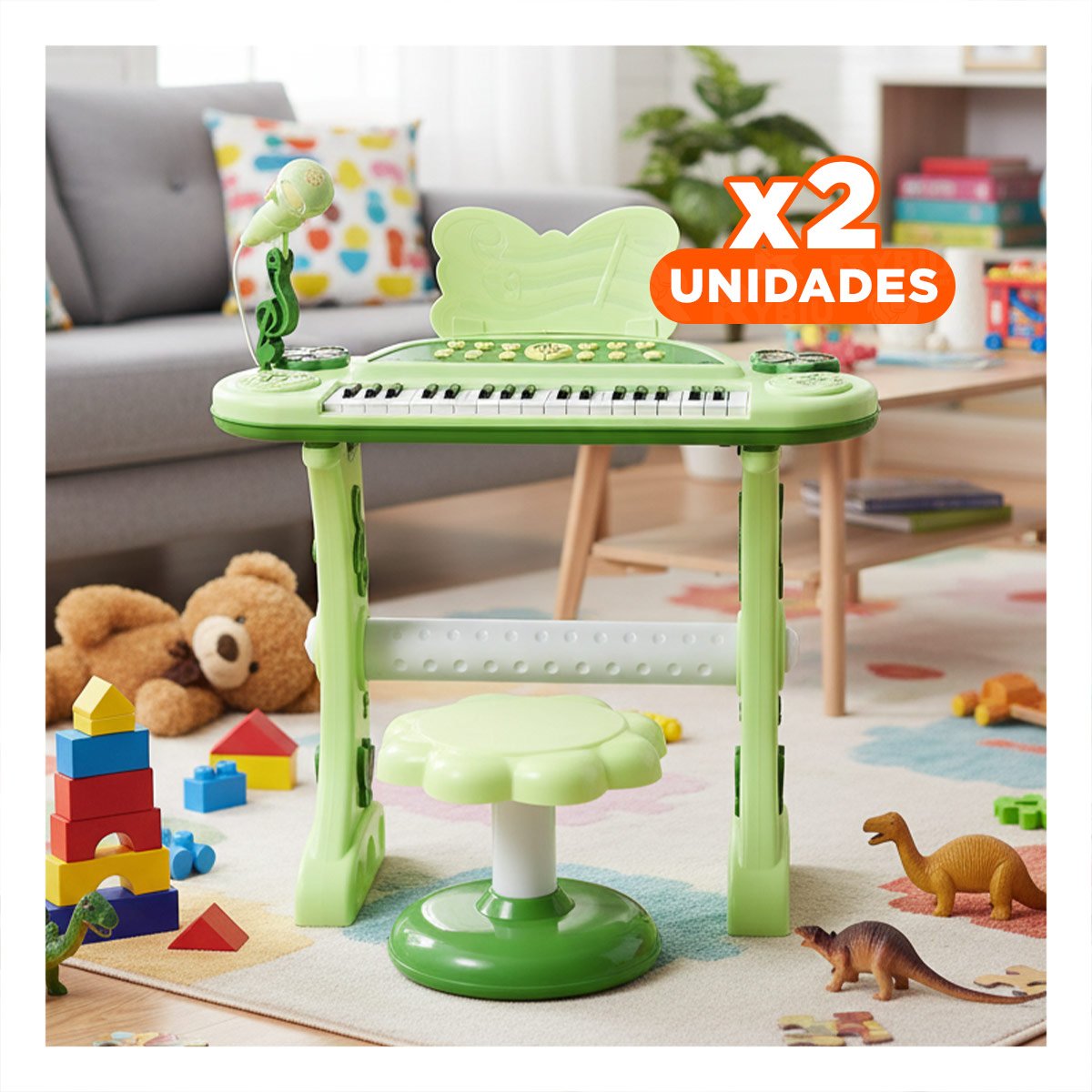 PACK2 JUEGO MUSICAL INFANTIL CON MICROFONO Y SILLA VERDE PARA CREATIVIDAD Y+REGALO STICKER - 1