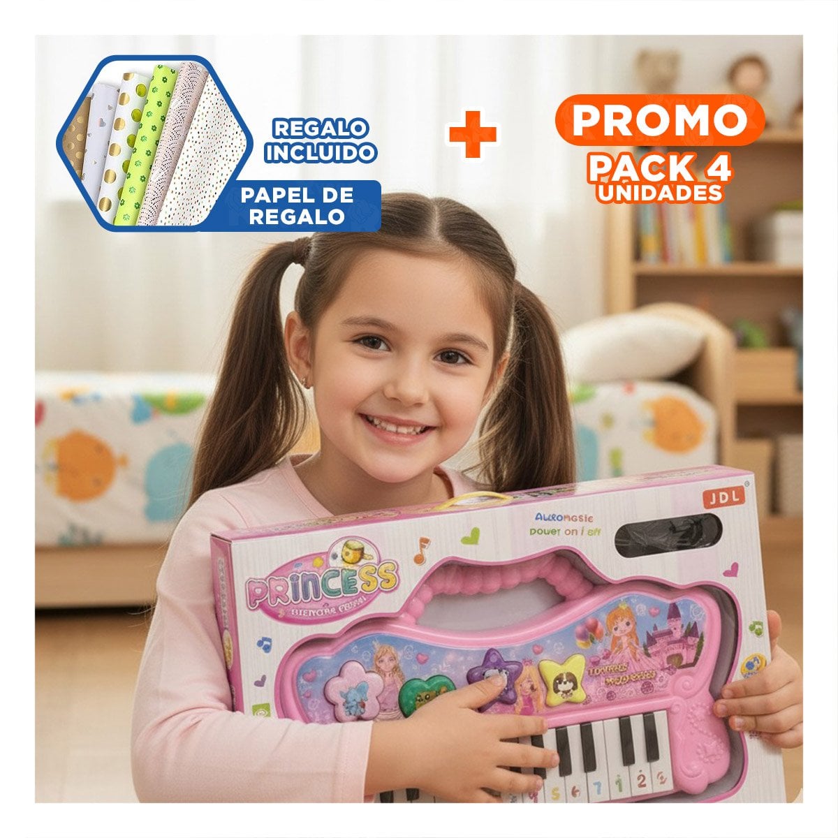 PACK4 TECLADO ROSADO MUSICAL CON SONIDOS Y TECLAS PARA JUEGO ACTIVO Y+PAPEL REGALO - 1
