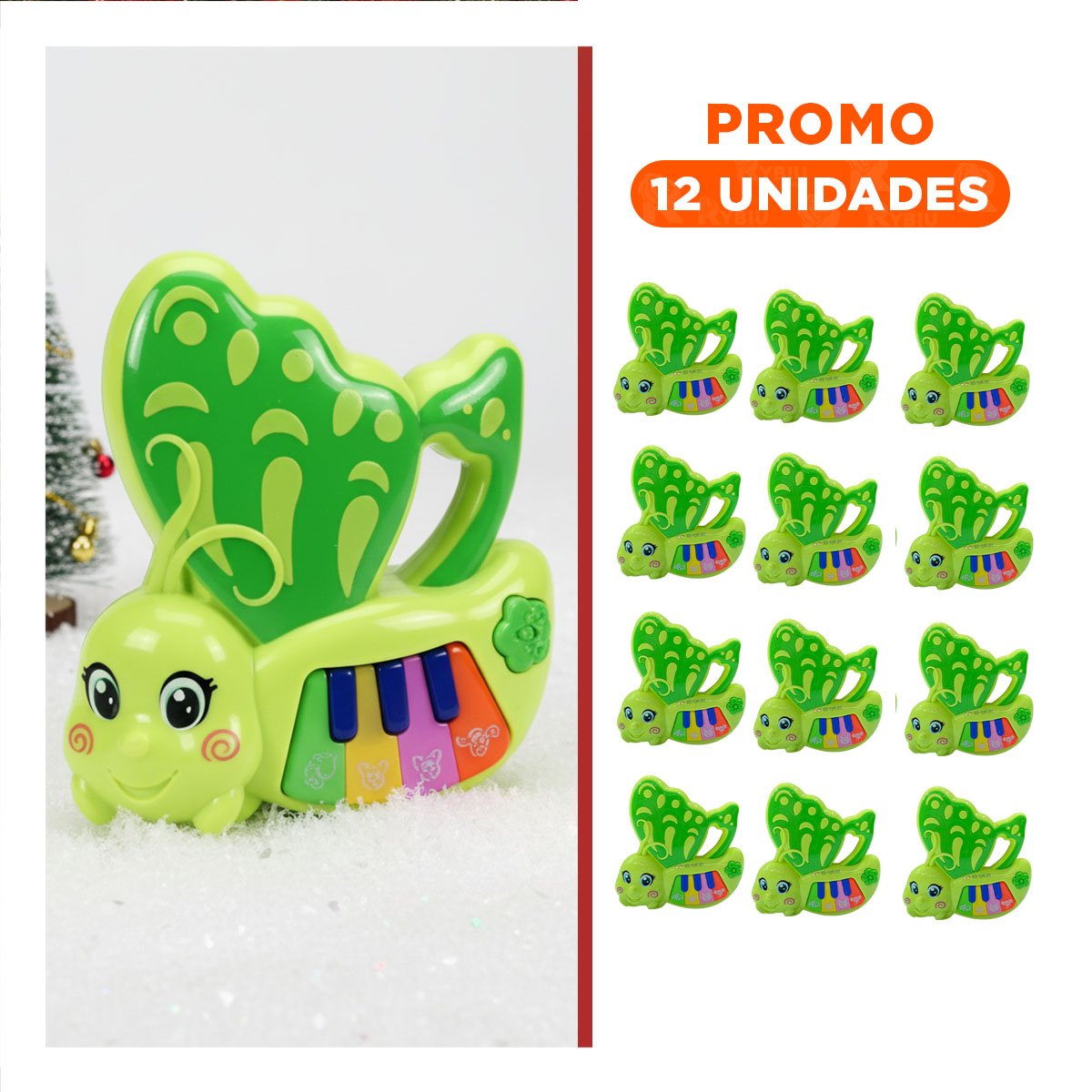 PACK12 MELODIA MUSICAL EDUCATIVA MARIPOSA VERDE 22X26 CM Y+REGALO STICKER - 1