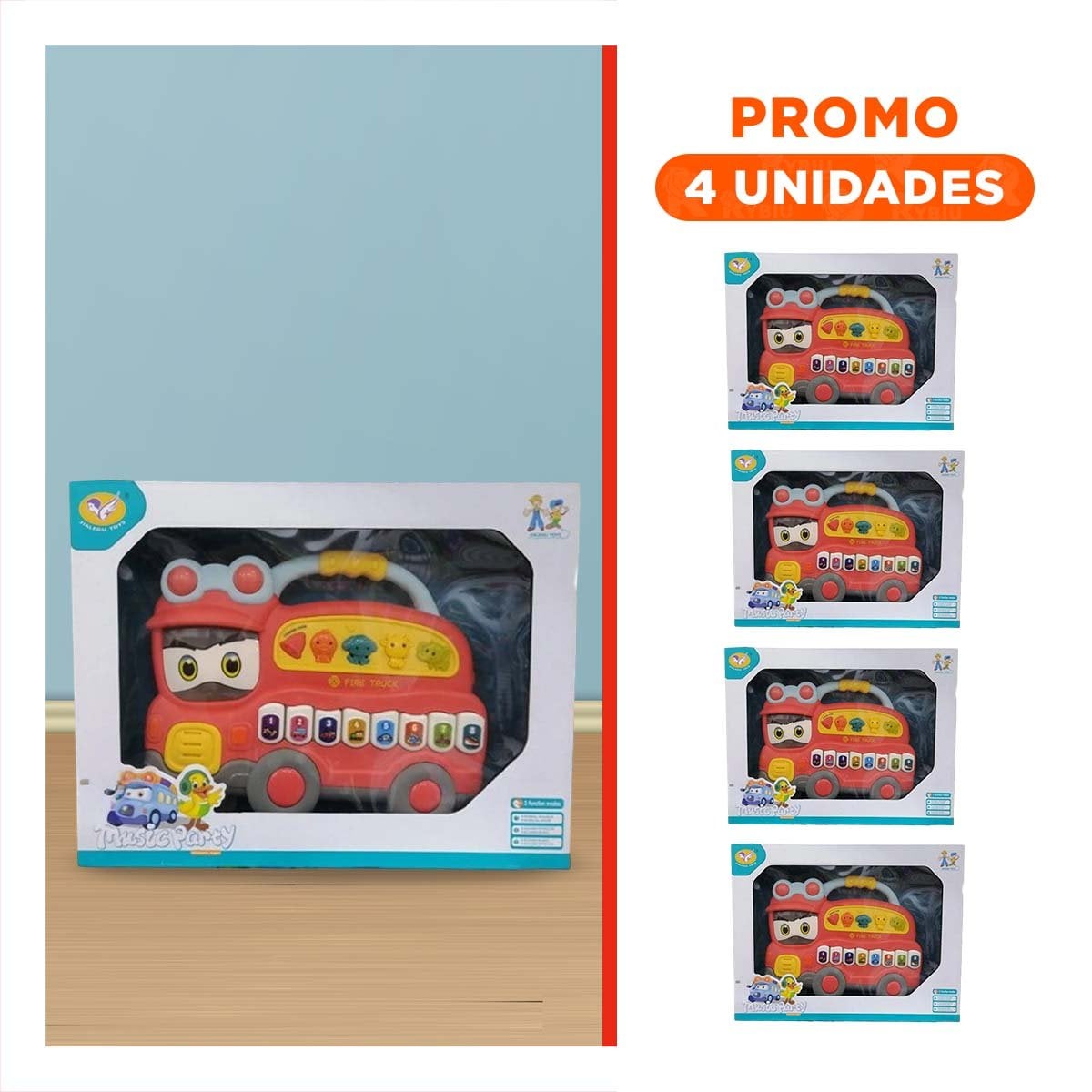 PACK4 MESA SONORA CAMION DE BOMBEROS CON TECLAS Y LUCES PARA HOGAR ROJO Y+REGALO STICKER - 1