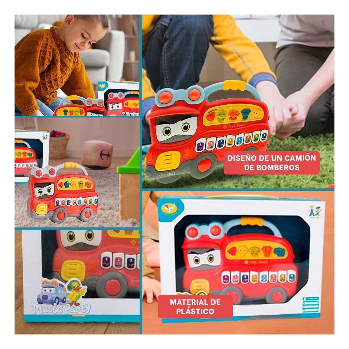 PACK4 MESA SONORA CAMION DE BOMBEROS CON TECLAS Y LUCES PARA HOGAR ROJO Y+REGALO STICKER - 2