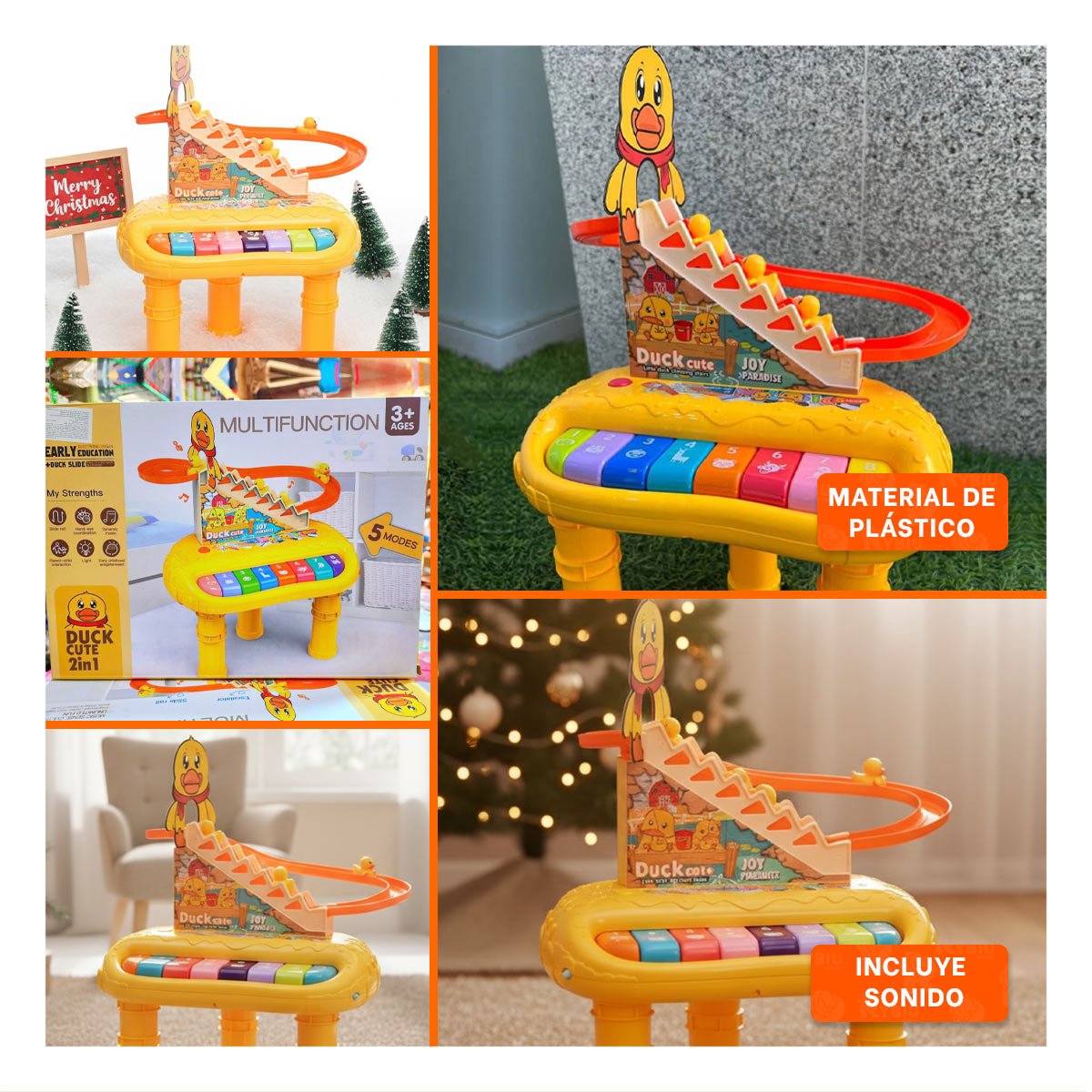 PACK2 JUEGO MUSICAL PATO 2 EN 1 CON TOBOGAN DE PATITOS INFANTIL AMARILLO Y+PAPEL REGALO - 3