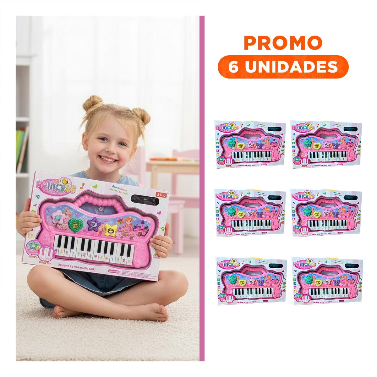 PACK6 INSTRUMENTO ROSADO MUSICAL CON SONIDOS Y TECLAS PARA ACTIVIDAD - 1