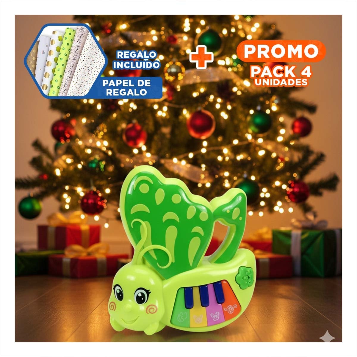 PACK4 TECLAS INFANTILES MARIPOSA VERDE 22X26 CM CON SONIDO Y+PAPEL REGALO - 1
