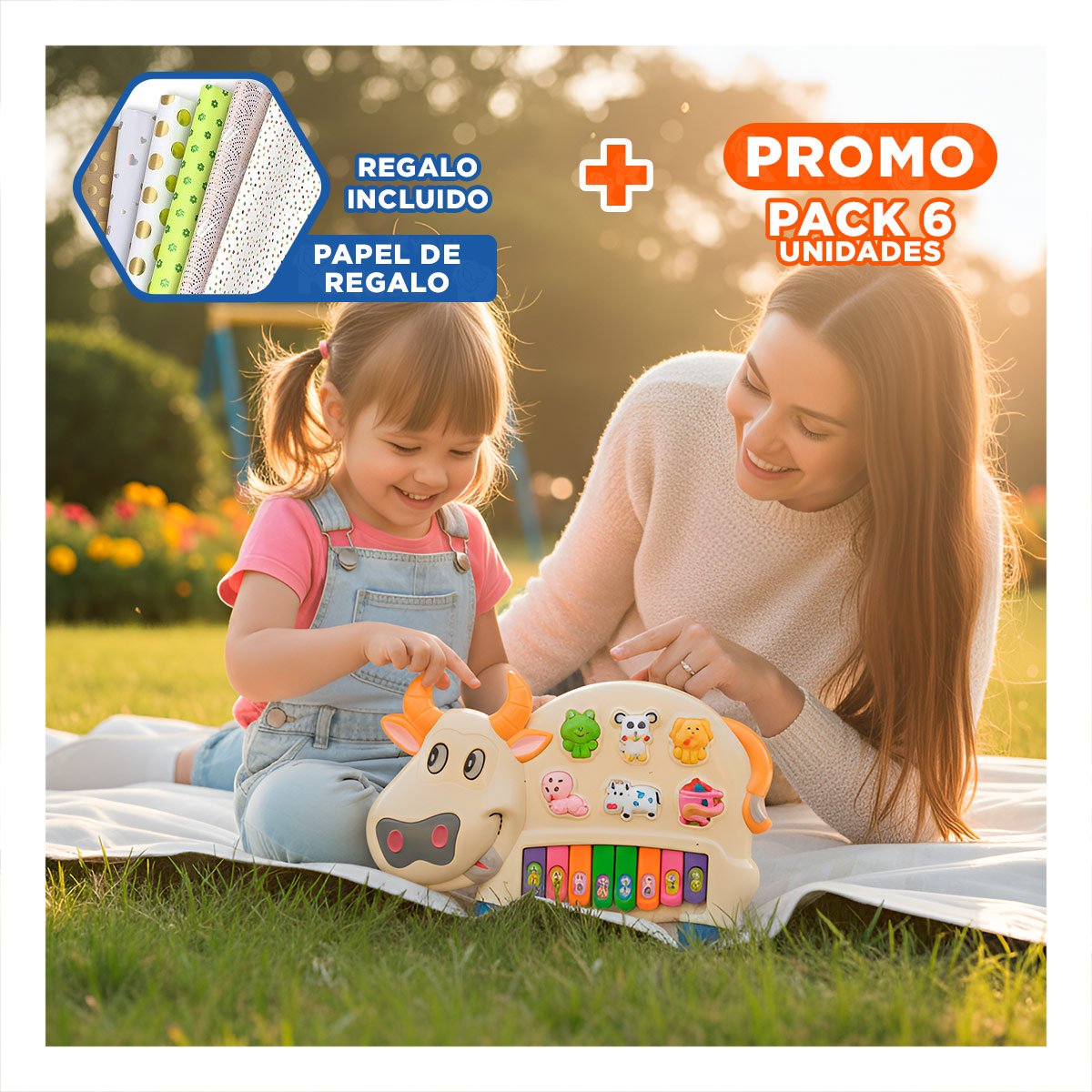 PACK6 MODULO DE JUEGO VACA CON ANIMALES Y NUMEROS PARA USO INFANTIL Y+PAPEL REGALO - 1