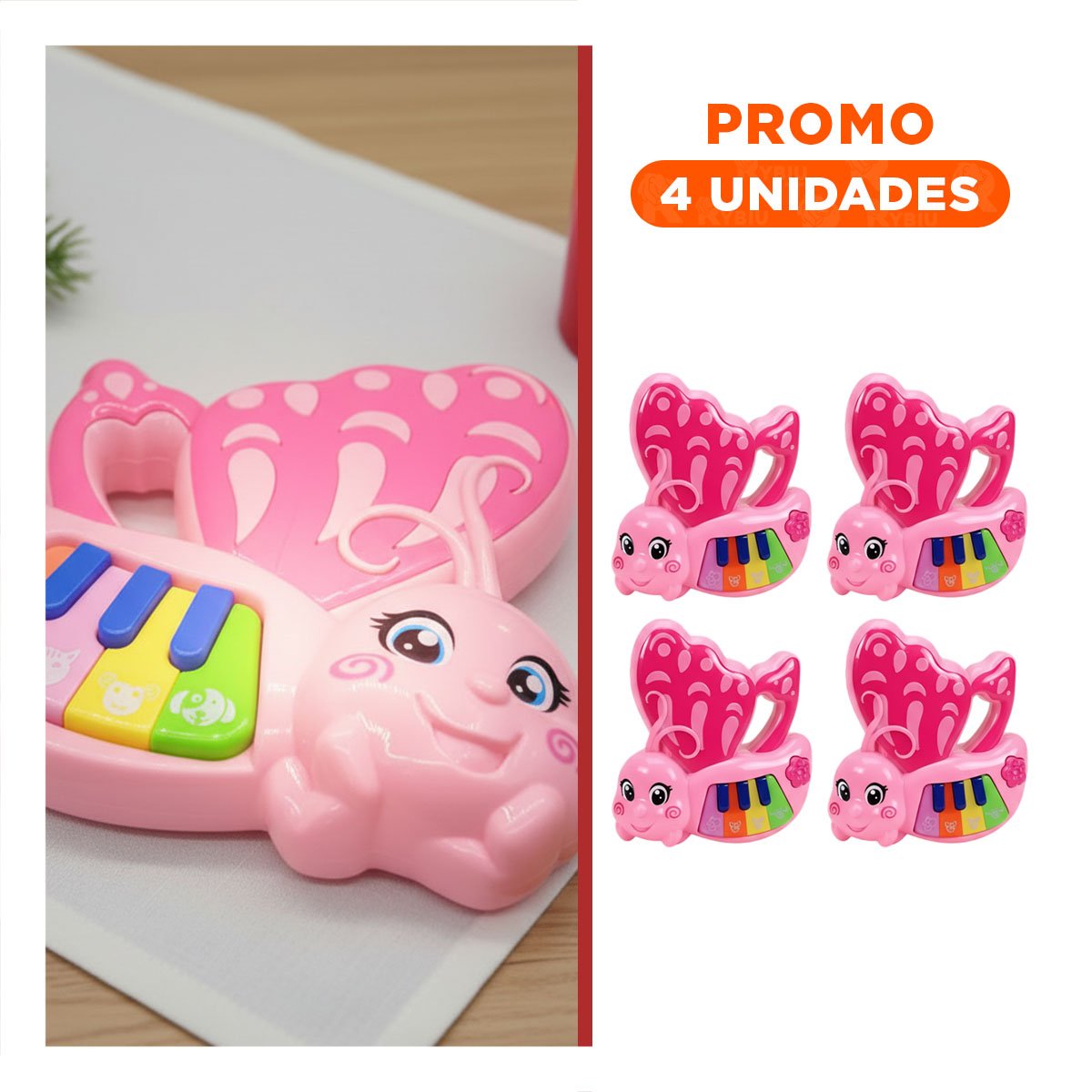 PACK4 TECLAS DE JUGUETE MARIPOSA ROSADO 22X26 CM USO HOGAR Y+REGALO STICKER - 1