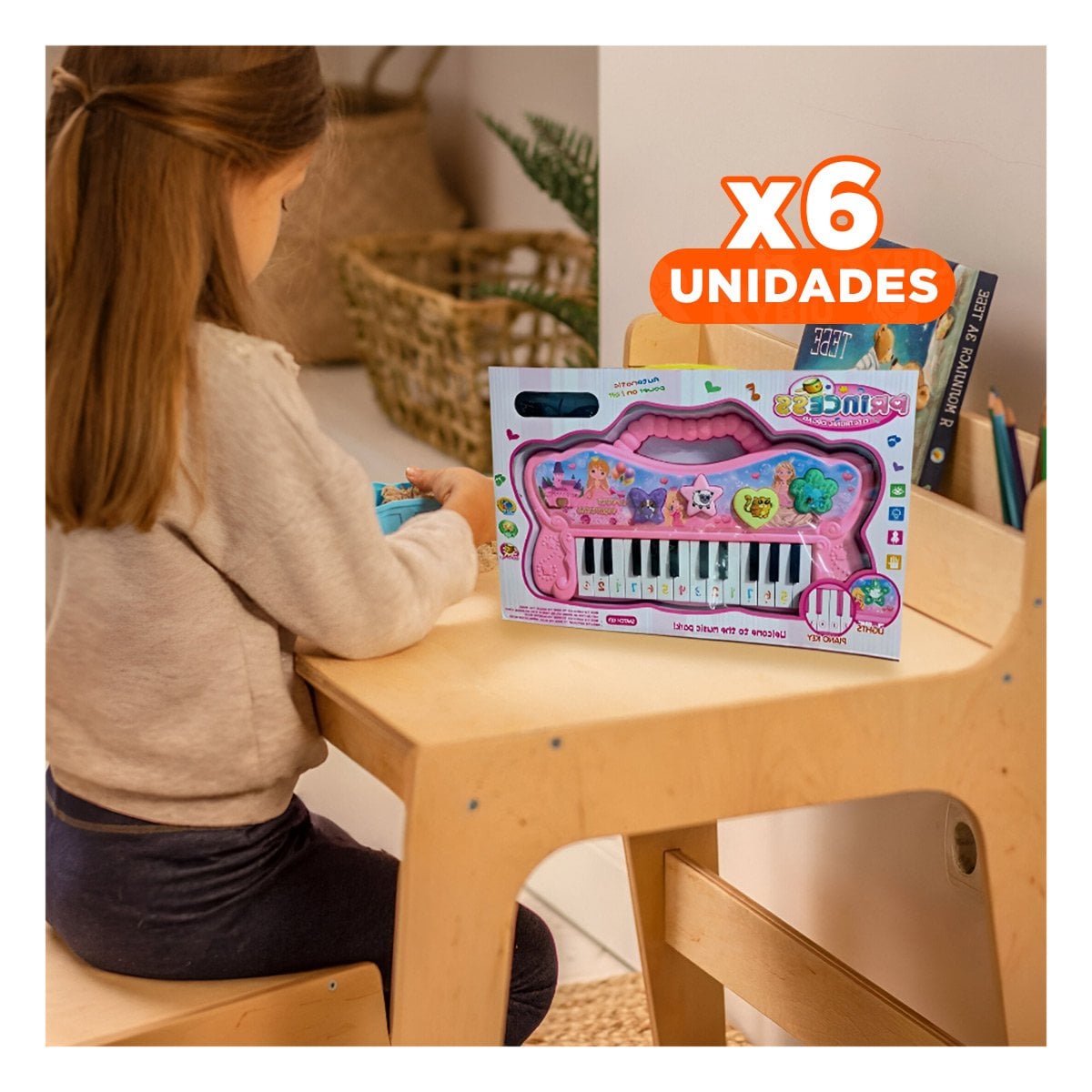 PACK6 INSTRUMENTO ROSADO MUSICAL CON PIANO Y SONIDOS PARA CREATIVIDAD Y+REGALO STICKER - 1