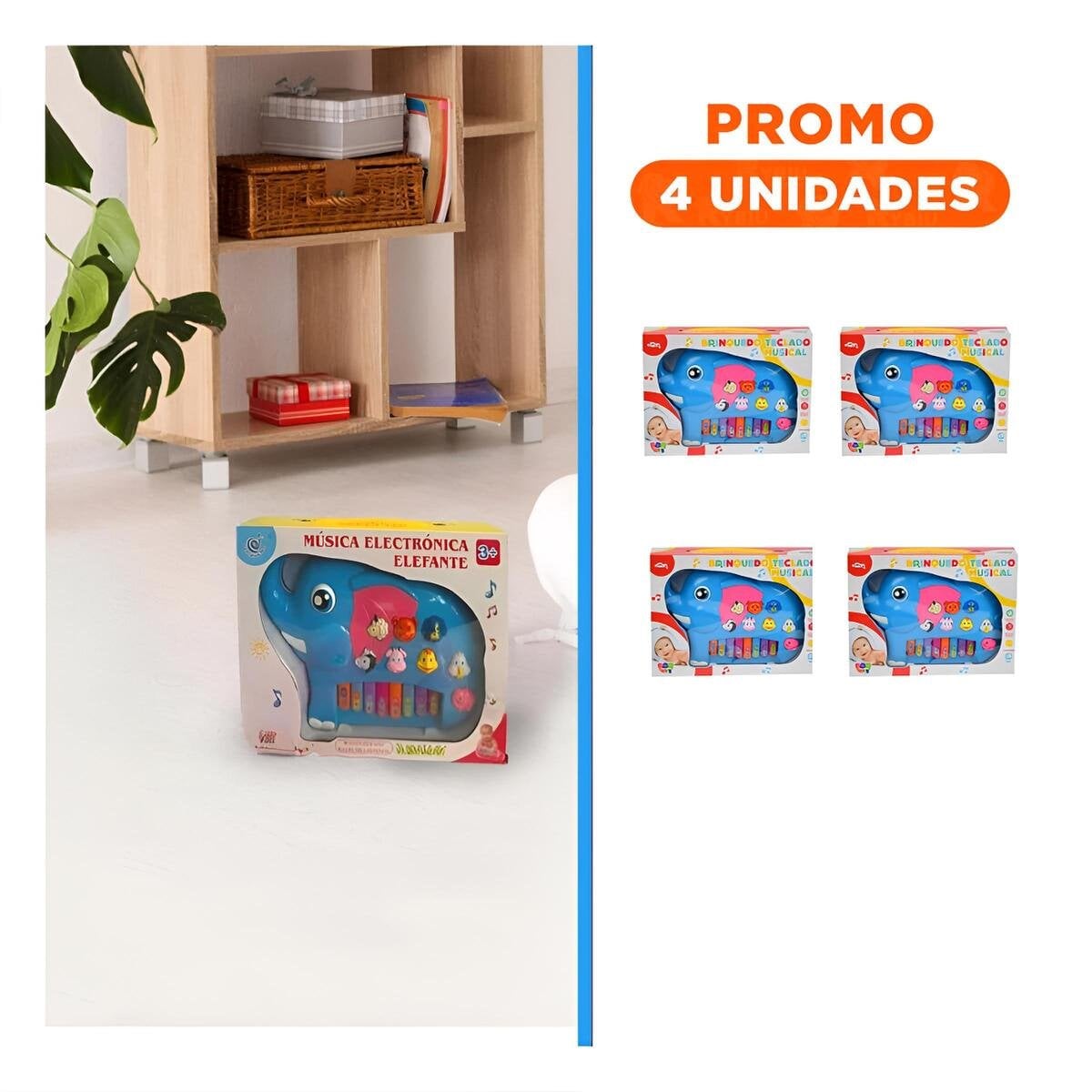 PACK4 DINAMICO ELEFANTE MUSICAL EN CAJA CON TECLAS INTERACTIVAS PARA HOGAR Y+REGALO STICKER - 1