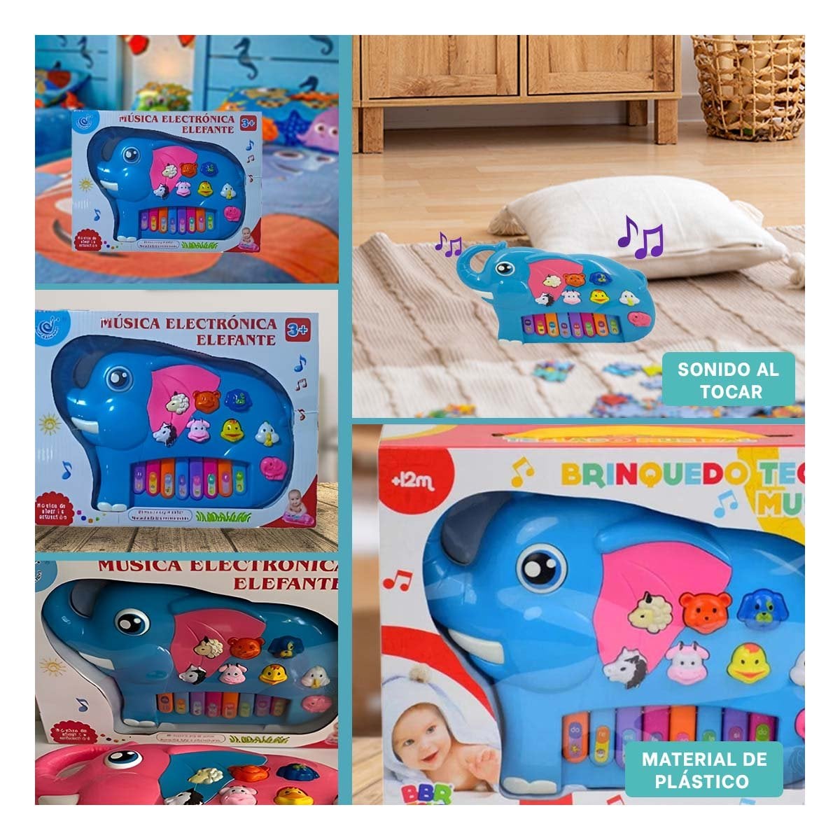 PACK4 DINAMICO ELEFANTE MUSICAL EN CAJA CON TECLAS INTERACTIVAS PARA HOGAR Y+REGALO STICKER - 2