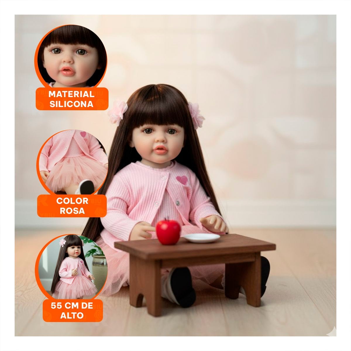PACK2 AMIGA PARA NIÑAS CON VESTIDO TULL Y CHOMPA TEJIDA CORAZON ROSADO 55CM Y+PAPEL REGALO - 5