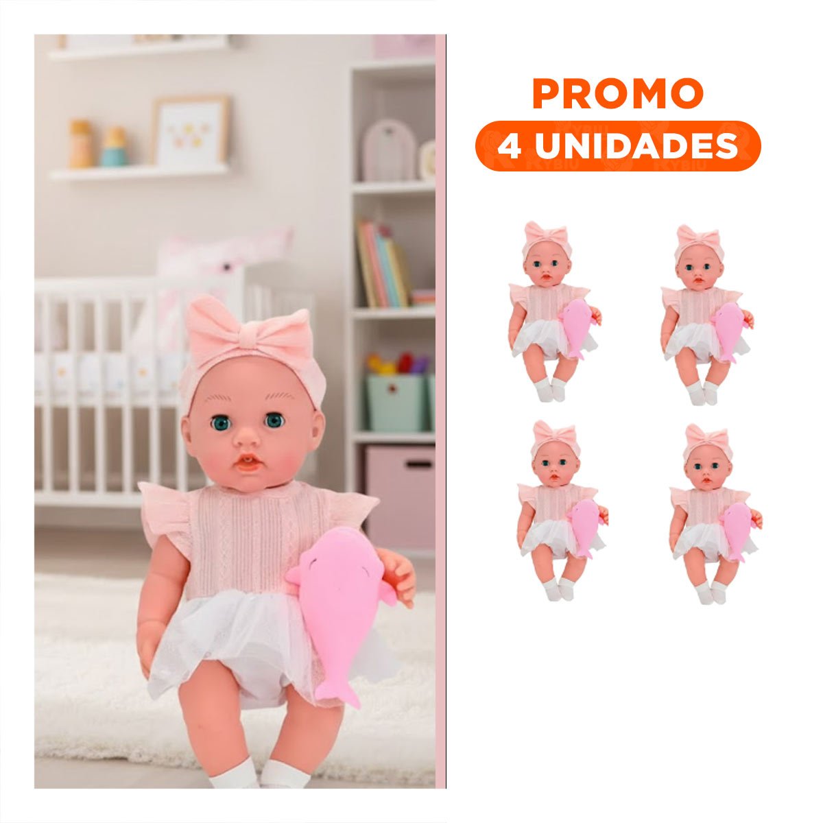 PACK4 FIGURA SUAVE CON VESTIDO Y LAZO ACCESORIOS ROSADO PARA DIVERSION Y+REGALO STICKER - 1