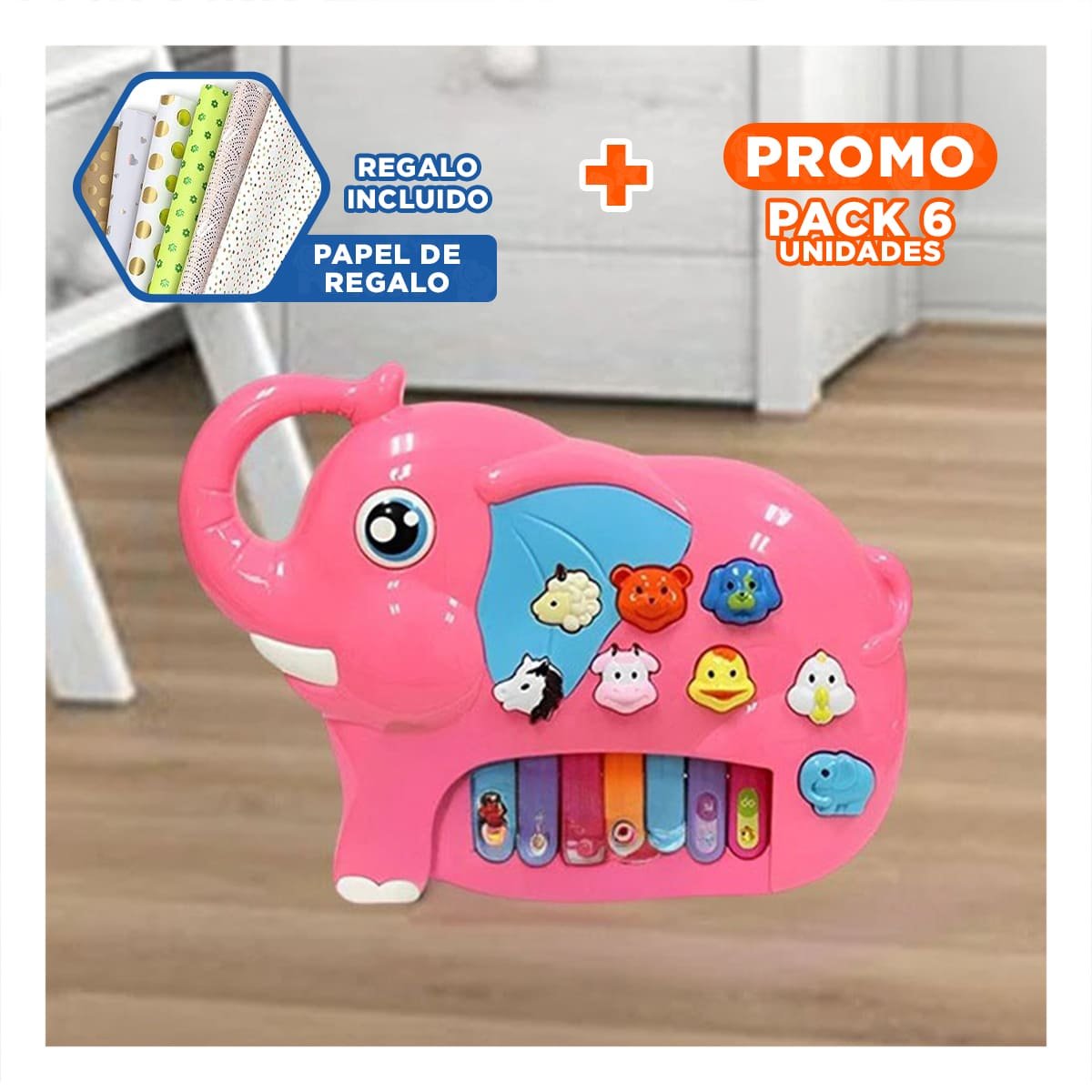 PACK6 DINAMICO ELEFANTE DIDACTICO EN CAJA ROSADO PARA ESTIMULACION CREATIVA CASA Y+PAPEL REGALO - 1