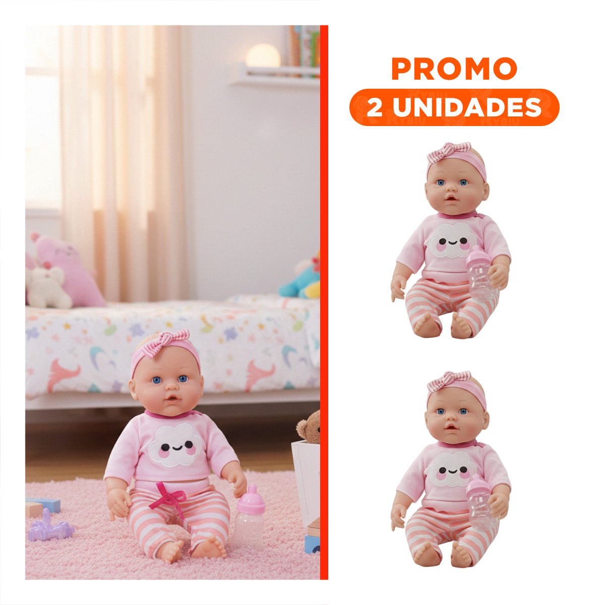 PACK2 MUNECA DULCE ROSADA CON CHOMPA NUBE Y PANTALON RAYAS PARA BEBE HOGAR - 1