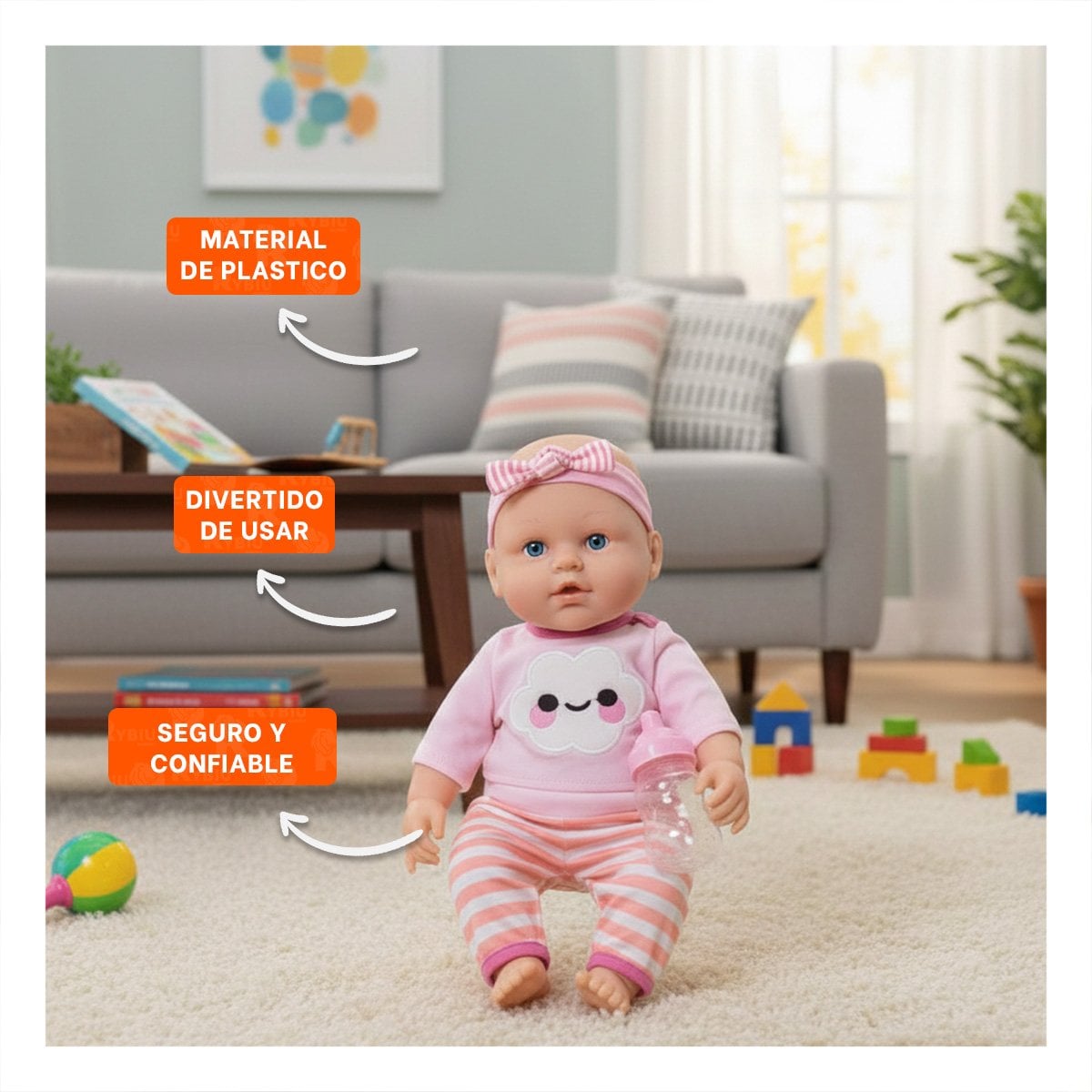 PACK2 MUNECA DULCE ROSADA CON CHOMPA NUBE Y PANTALON RAYAS PARA BEBE HOGAR - 5