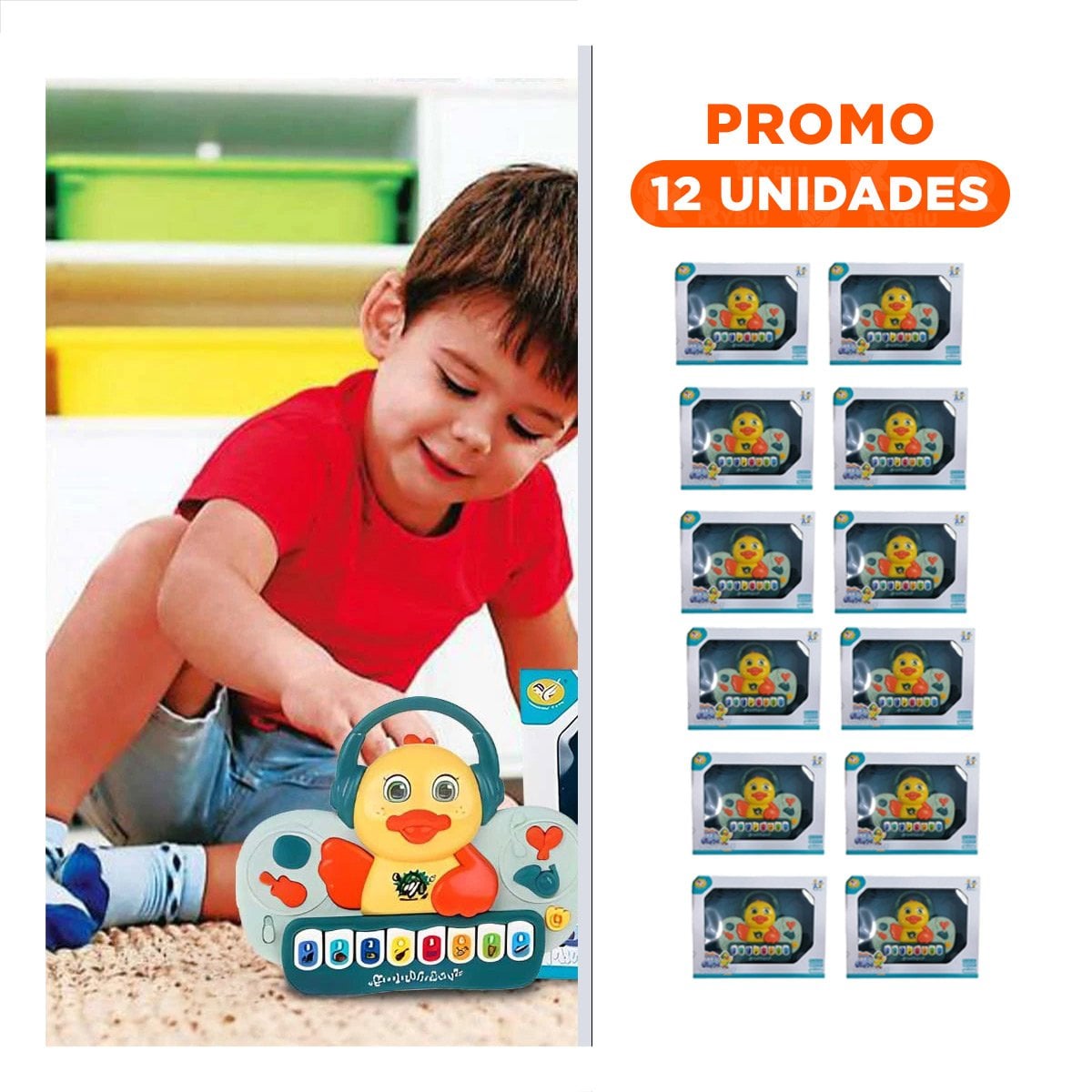 PACK12 SONORO DE PATO MUSICAL CON TECLAS PARA DIVERSION EN CASA VERDE Y+REGALO STICKER - 1