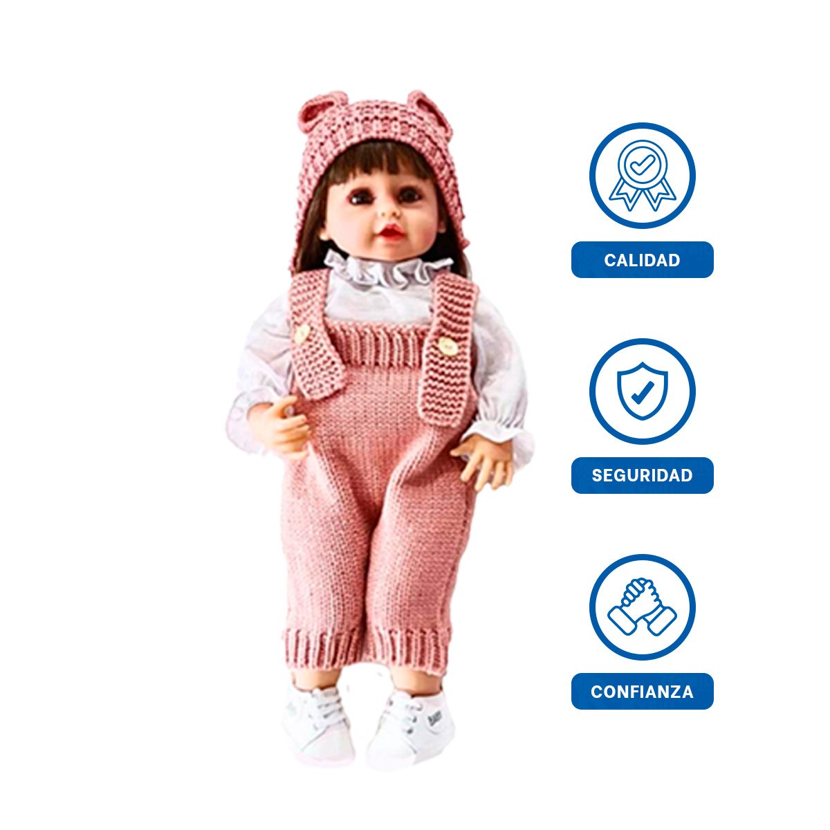 FIGURA YESSY CON ROPA TEJIDA Y GORRO OREJITAS ROSADO DE 55CM ESTILO ENCANTADOR Y+LIGAS REGALO - 3