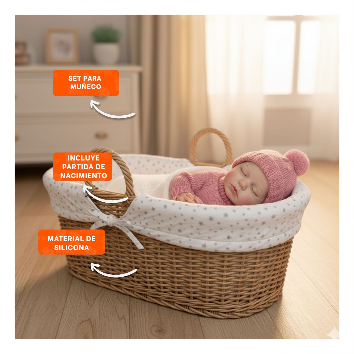 MUNECA DECORATIVA BEBE REAL CON CHOMPA TEJIDA Y GORRO ROSADO HOGAR Y+REGALO STICKER - 5