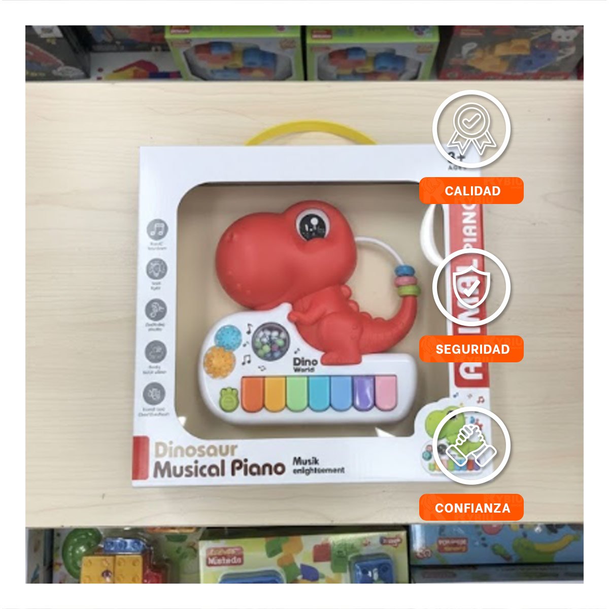 PACK6 JUGUETE MUSICAL INFANTIL DINOSAURIO 17.5 CM ROSADO CON TECLAS - 5