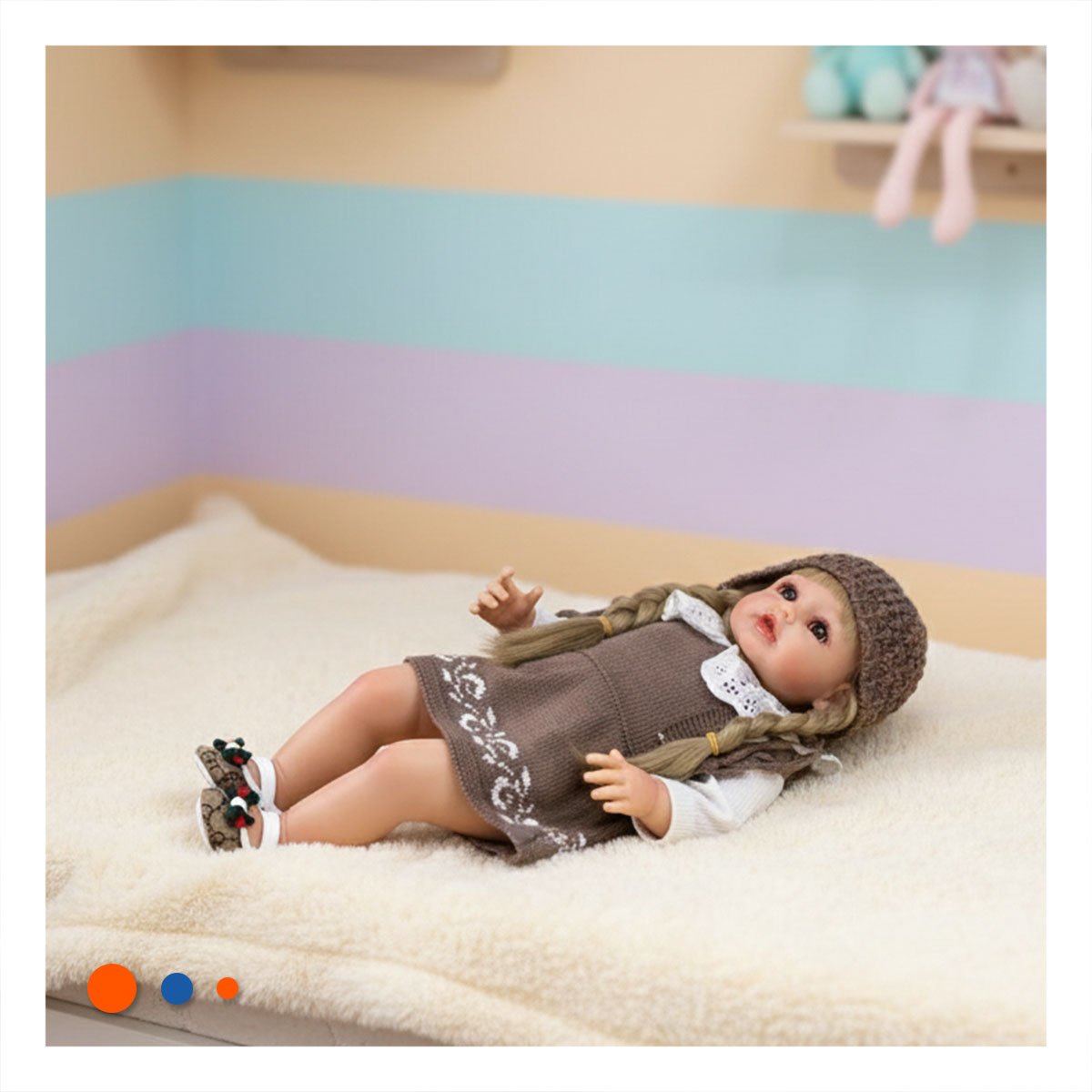 PRENDA TEJIDA MARRON PARA BEBE CON VESTIDO Y GORRO CALIDO Y+REGALO STICKER - 2
