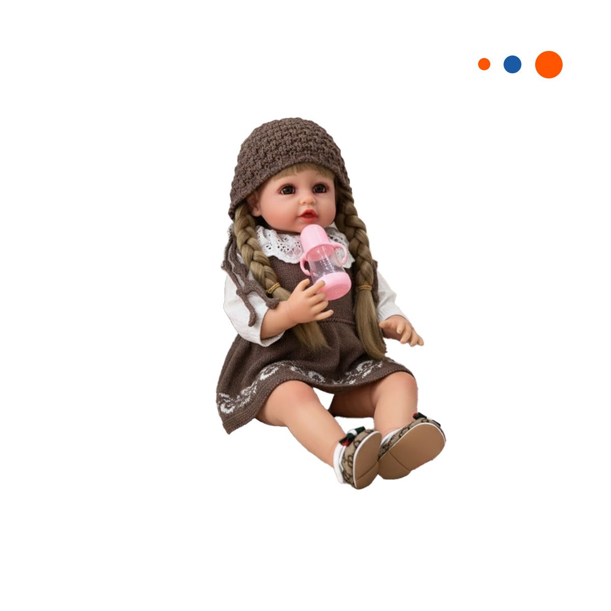PRENDA TEJIDA MARRON PARA BEBE CON VESTIDO Y GORRO CALIDO Y+REGALO STICKER - 3