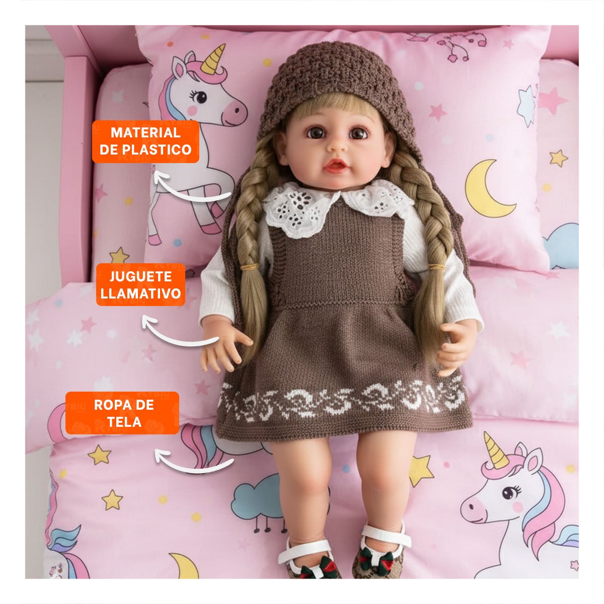 PRENDA TEJIDA MARRON PARA BEBE CON VESTIDO Y GORRO CALIDO Y+REGALO STICKER - 5
