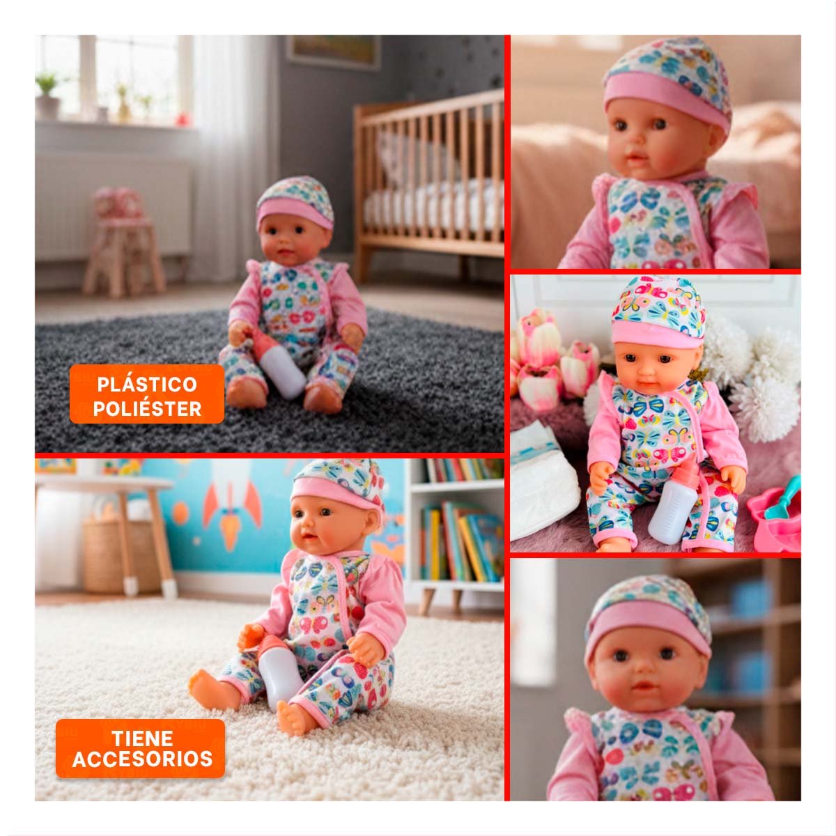 JUGUETE BEBES ENTERIZO CON MARIPOSAS Y ACCESORIOS ROSADO SUAVE PARA COLECCION Y+POST IT - 5