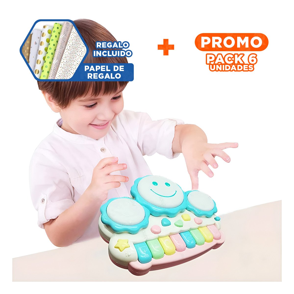 PACK6 PIANO DIDACTICO MUSICAL DE SOL CON DISENO PORTATIL AZUL CLARO Y+PAPEL REGALO - 1