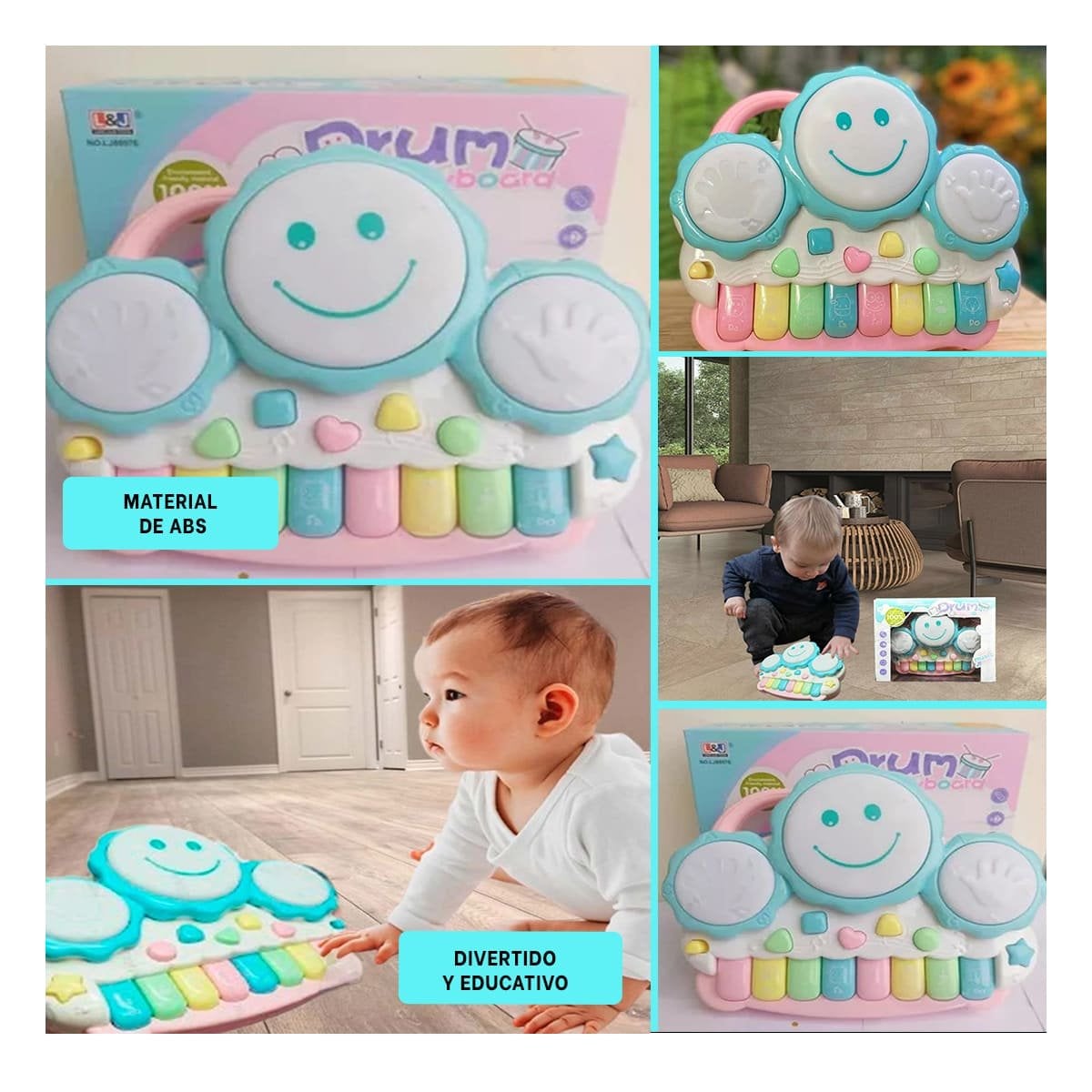 PACK6 PIANO DIDACTICO MUSICAL DE SOL CON DISENO PORTATIL AZUL CLARO Y+PAPEL REGALO - 3
