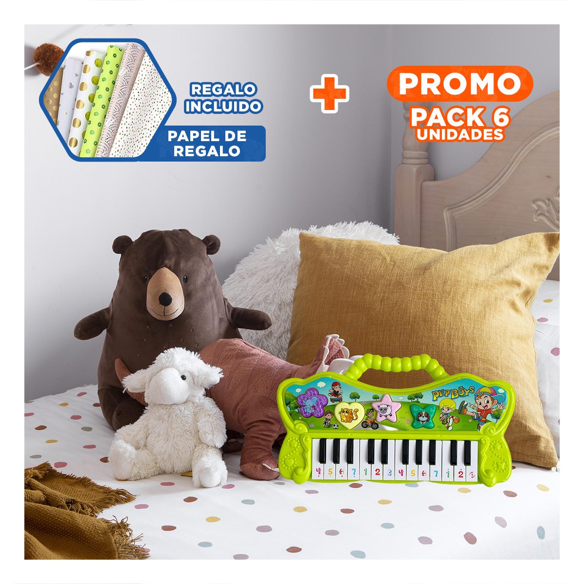 PACK6 INSTRUMENTO VERDE MUSICAL CON SONIDOS Y TECLAS PARA ACTIVIDAD Y+PAPEL REGALO - 1