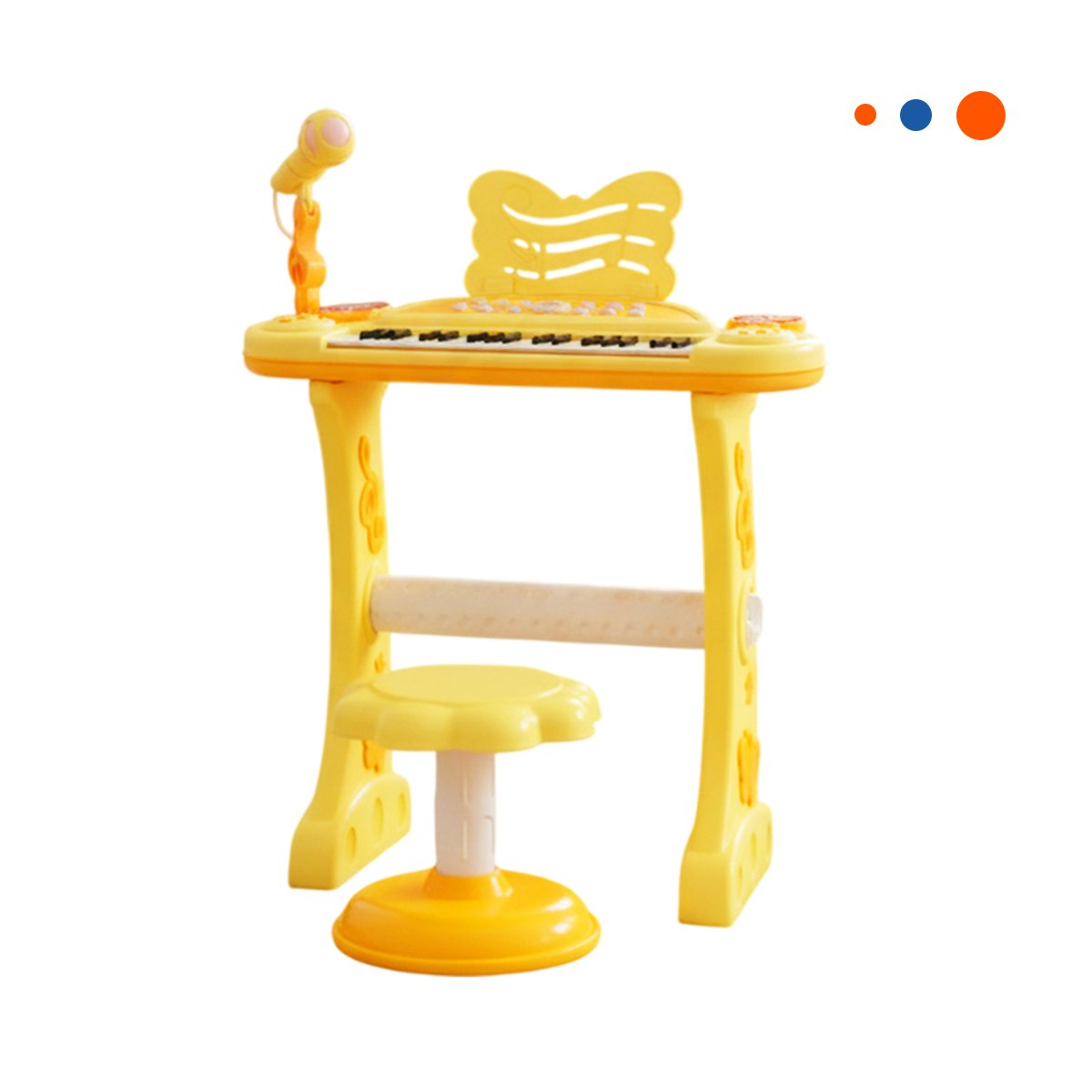 PACK2 ORGANO MUSICAL INFANTIL CON MICROFONO Y SILLA AMARILLA PARA INICIACION Y+REGALO STICKER - 2