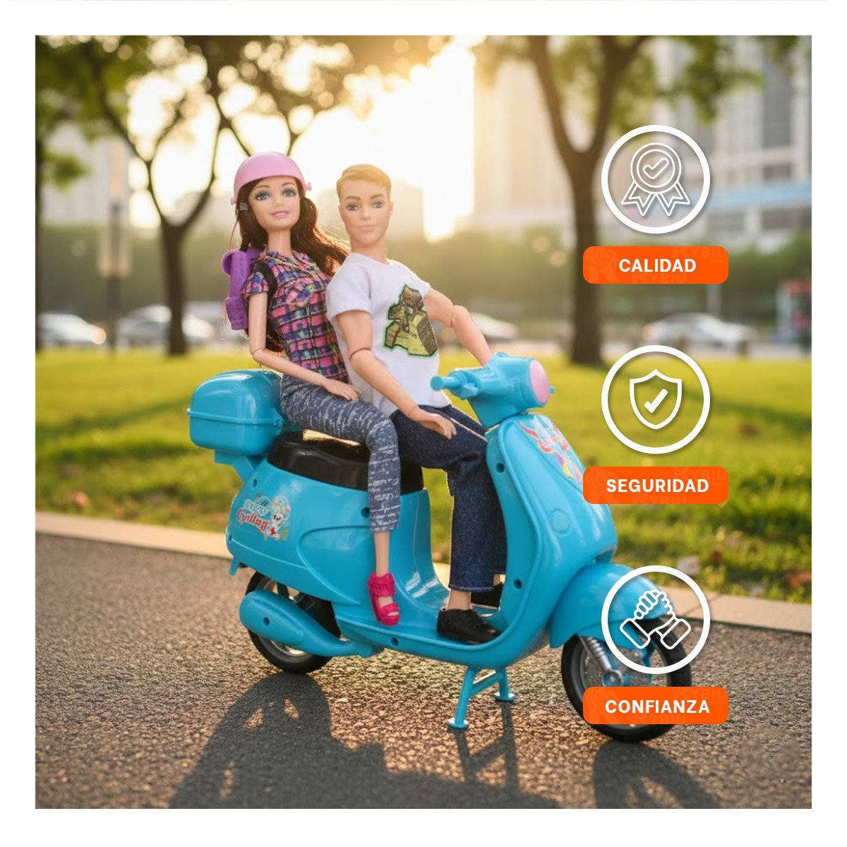 ILUSTRACIONES DECORATIVAS PAREJA EN MOTO CON MOCHILA Y CASCO CELESTE CASA Y+LIGAS REGALO - 2