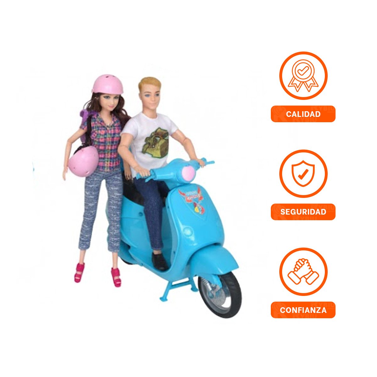 ILUSTRACIONES DECORATIVAS PAREJA EN MOTO CON MOCHILA Y CASCO CELESTE CASA Y+LIGAS REGALO - 3