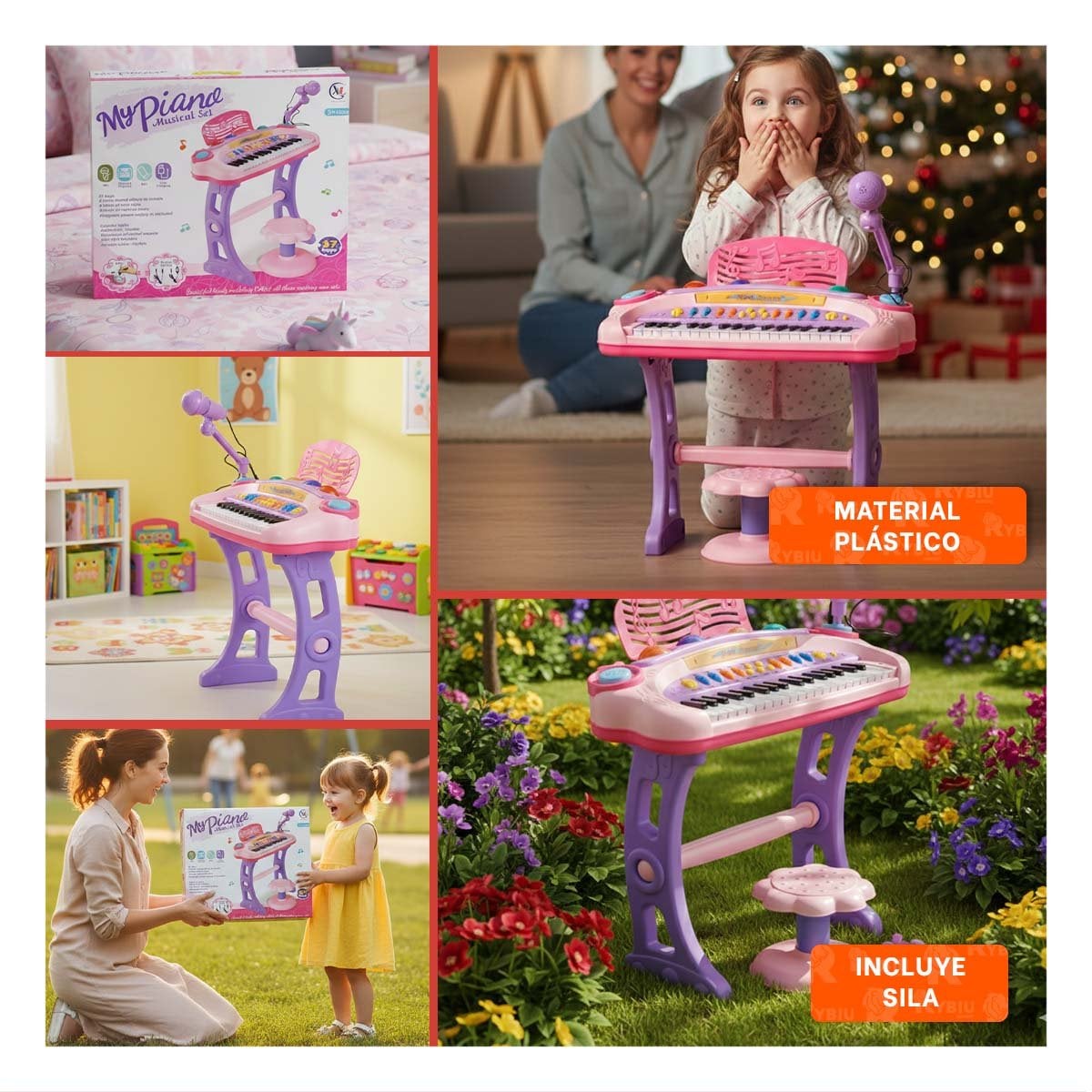 SET MUSICAL INFANTIL PIANO CON MICROFONO Y SILLA ROSADO PARA DIVERSION Y+POST IT - 1