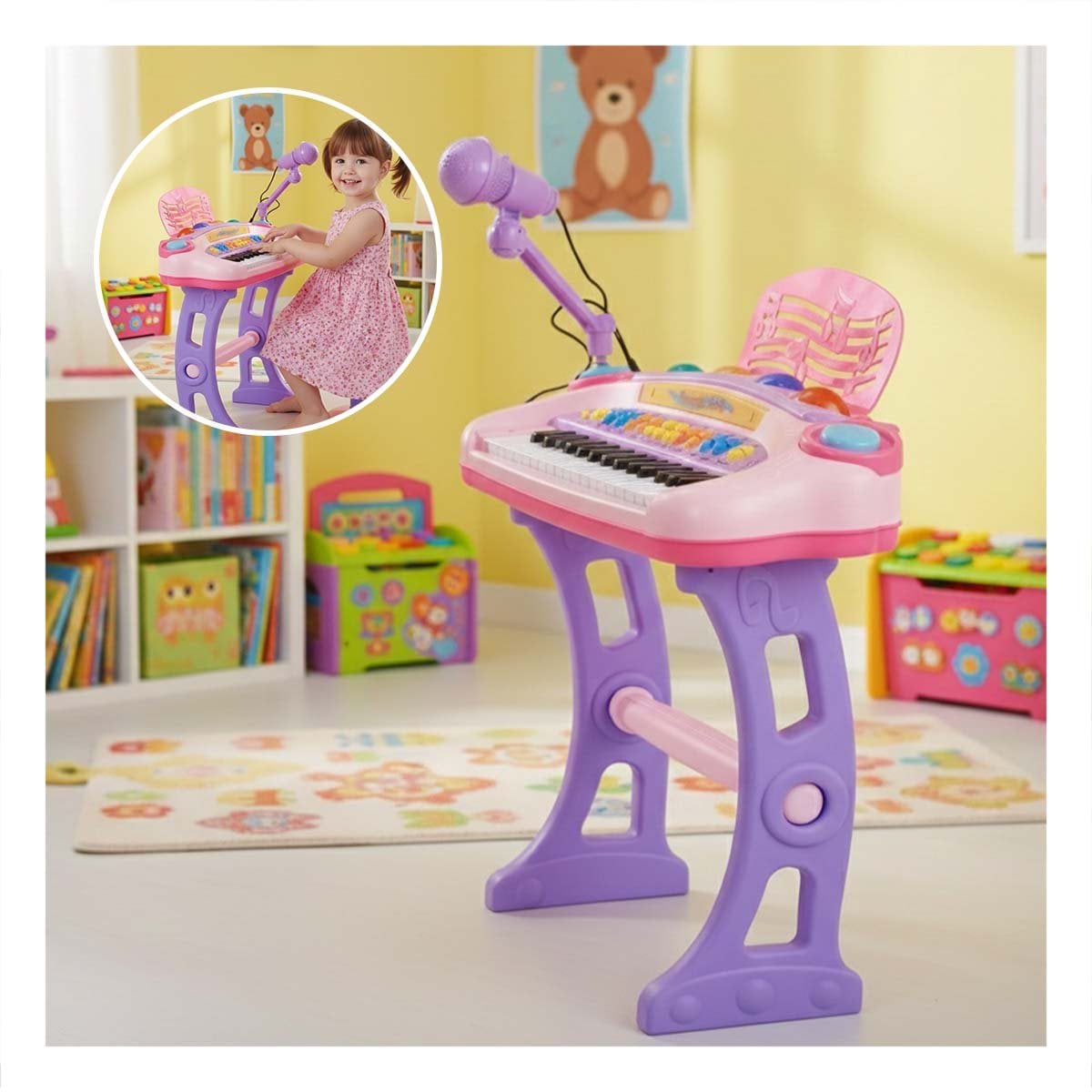 SET MUSICAL INFANTIL PIANO CON MICROFONO Y SILLA ROSADO PARA DIVERSION Y+POST IT - 2