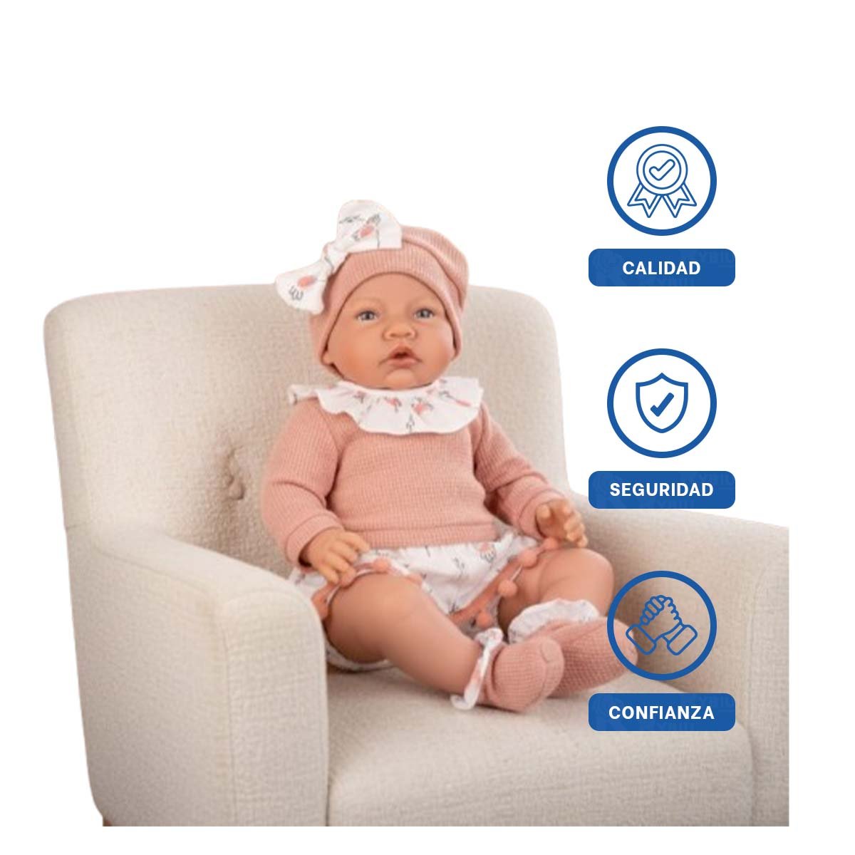 BEBE KIKI BABY 42CM DISENO ROSADO CON CONJUNTO POLO SHORT Y GORRO Y+LIGAS REGALO - 3
