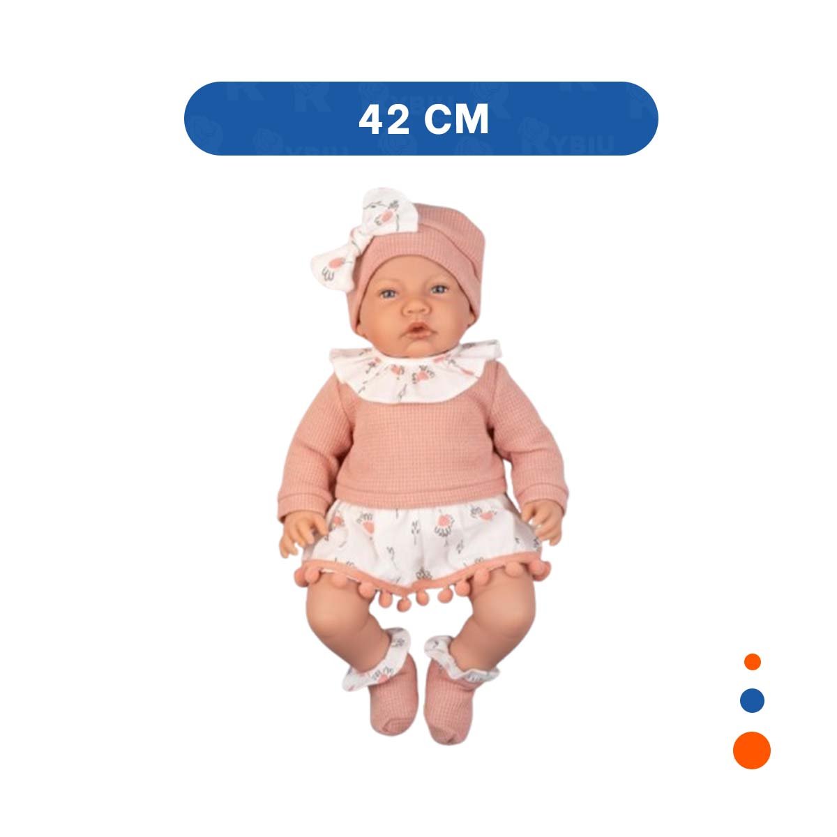 BEBE KIKI BABY 42CM DISENO ROSADO CON CONJUNTO POLO SHORT Y GORRO Y+LIGAS REGALO - 4
