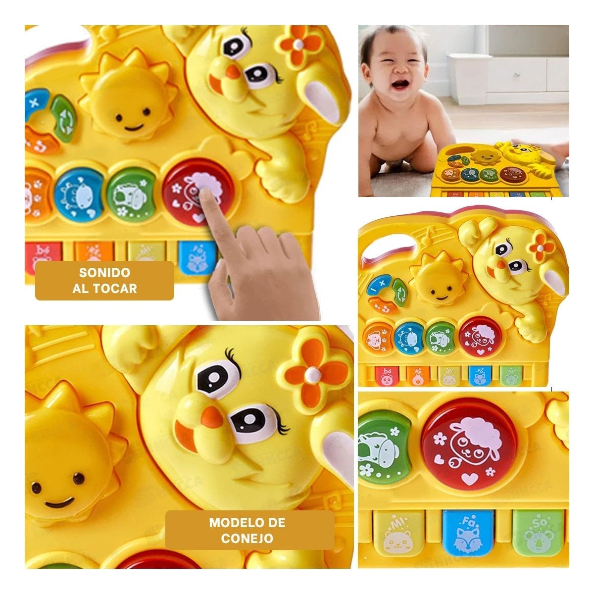 PACK6 PIANO MUSICAL DE CONEJO CON TECLAS SONIDO EDUCATIVO PARA CASA Y+PAPEL REGALO - 3