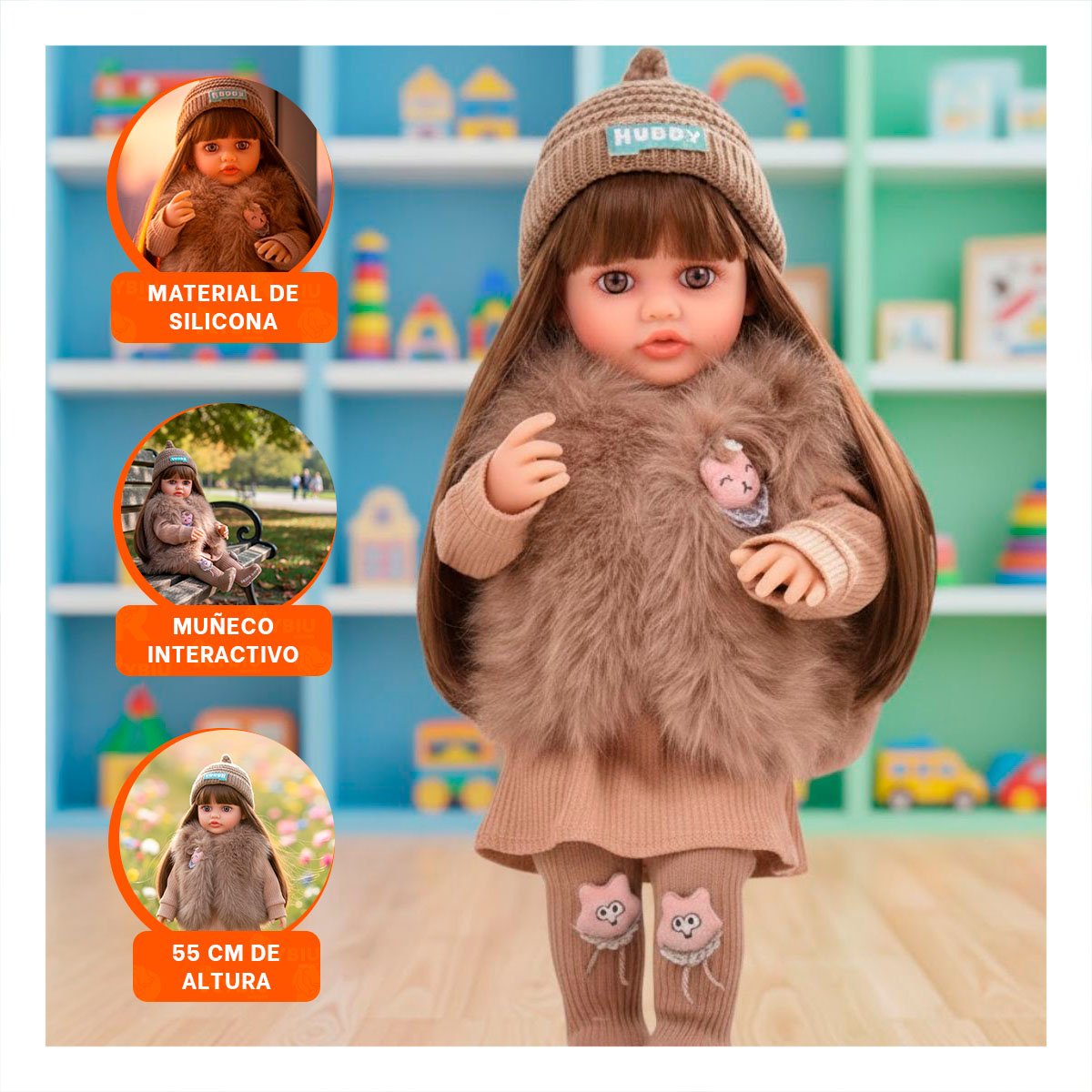 PACK2 MODELO YESSY CON VESTUARIO DE NINA CLASICA MARRON PARA JUEGO 55CM Y+PAPEL REGALO - 5
