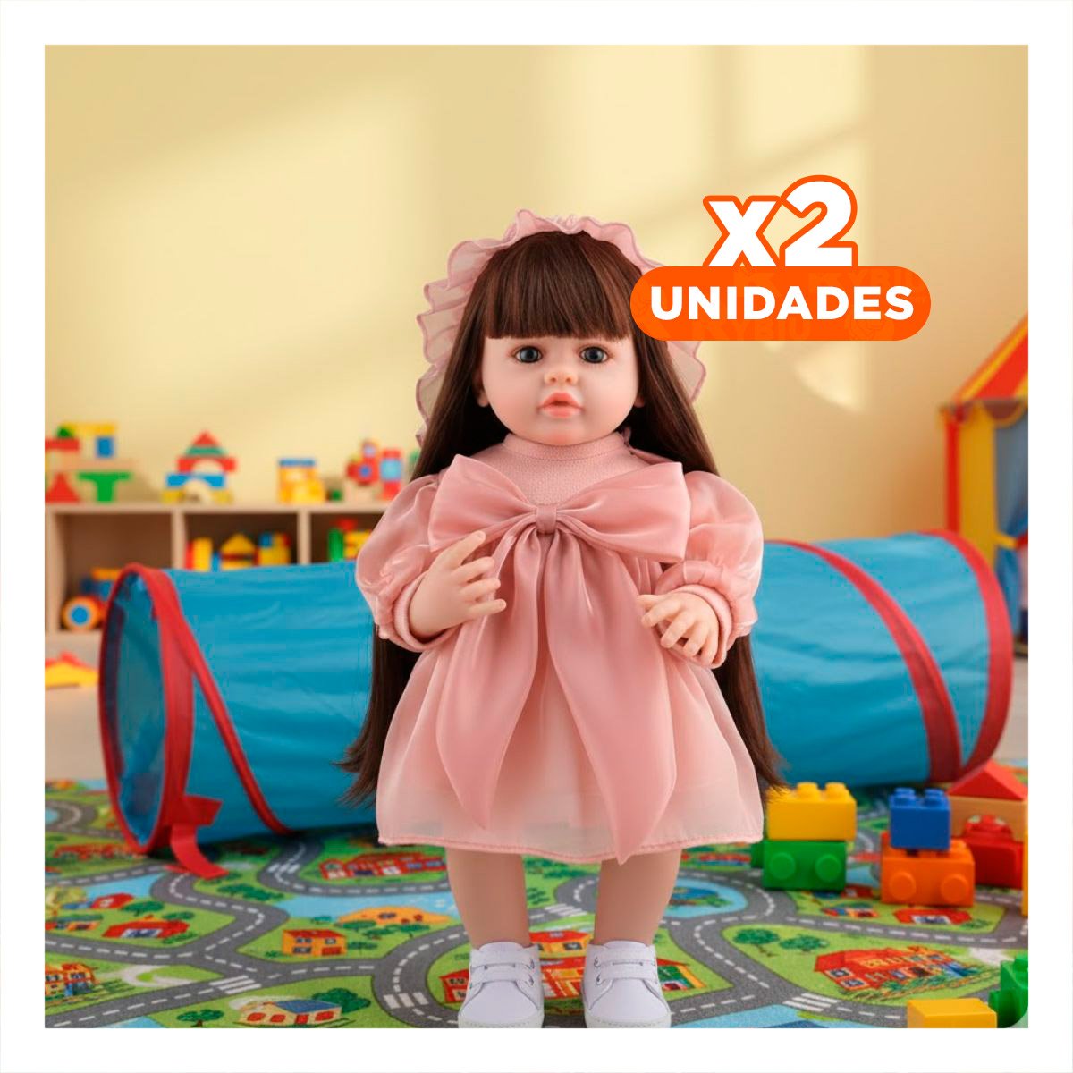 PACK2 MODELO INTELIGENTE DE COMPAÑIA VESTIDO LAZO Y GORRO DE TULL ROSADO 55CM Y+REGALO STICKER - 1