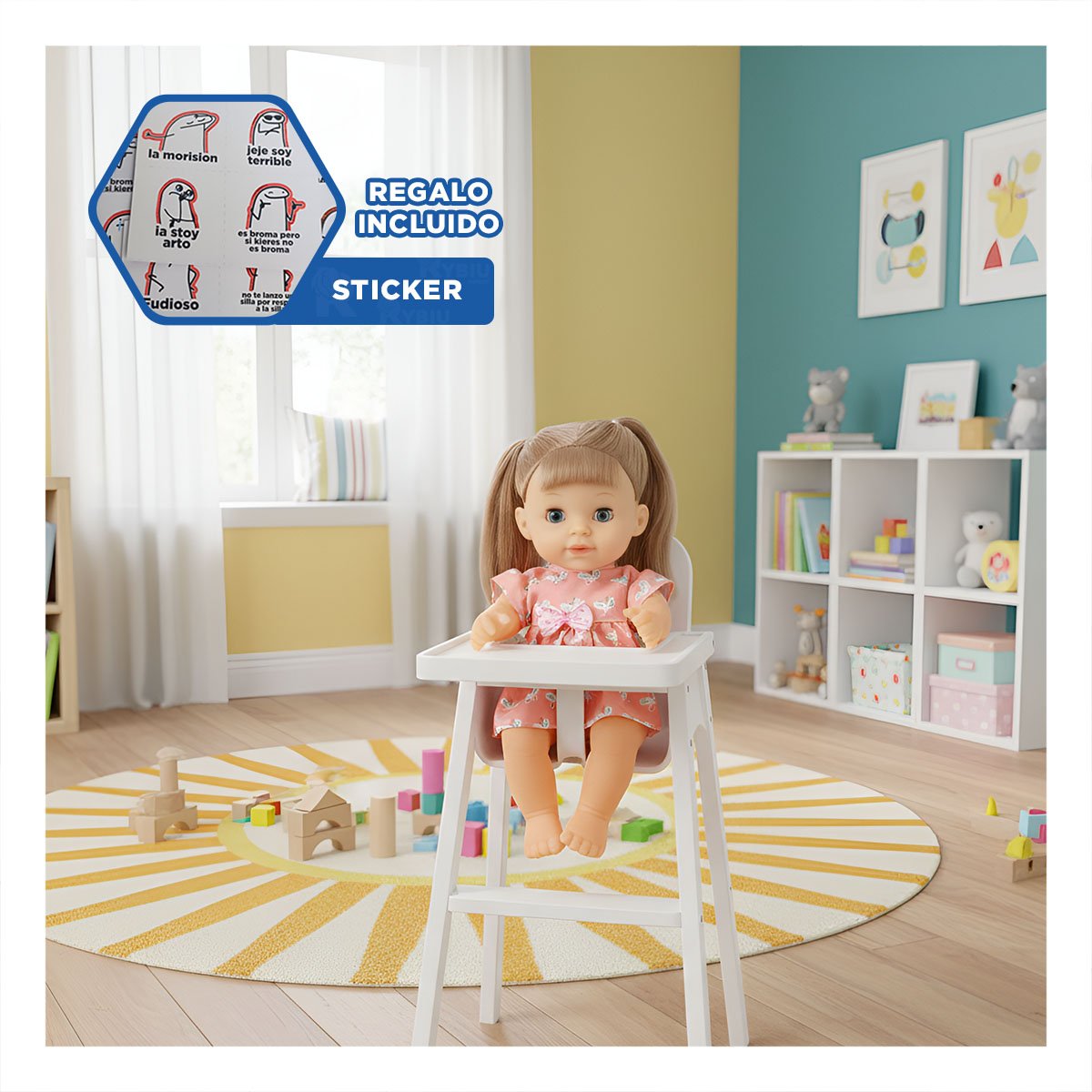 CLASICA ROSADA CON VESTIDO MARIPOSAS BIBERON Y SONAJA DECORACION HOGAR Y+REGALO STICKER - 1