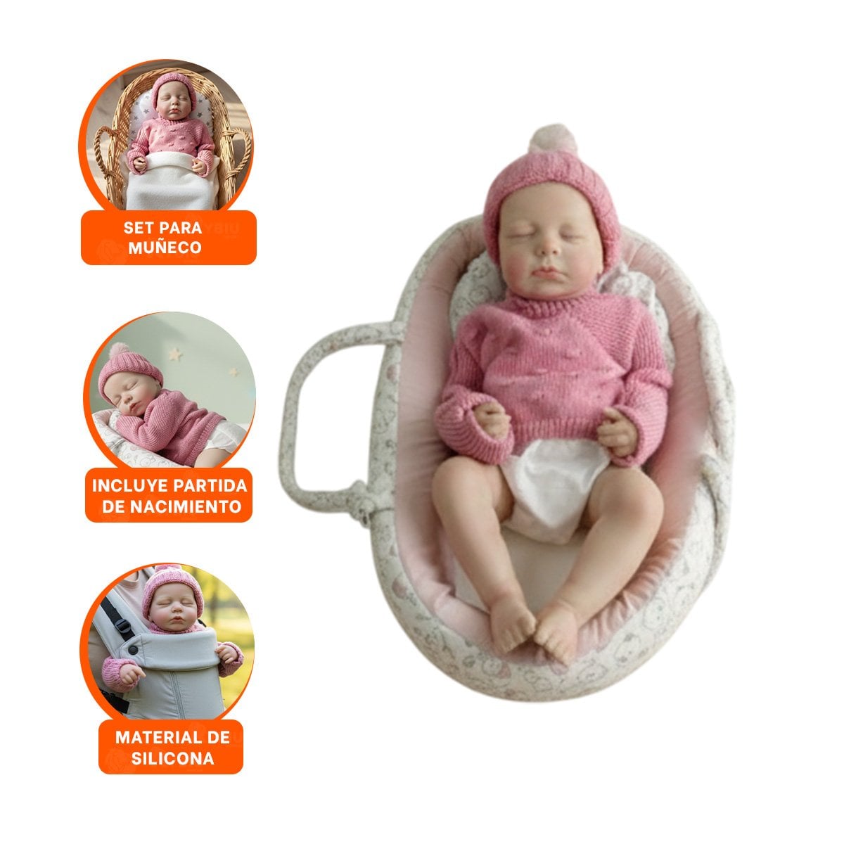 JUGUETE DECORATIVO BEBE REAL CON CHOMPA TEJIDA Y GORRO ROSADO HOGAR - 3