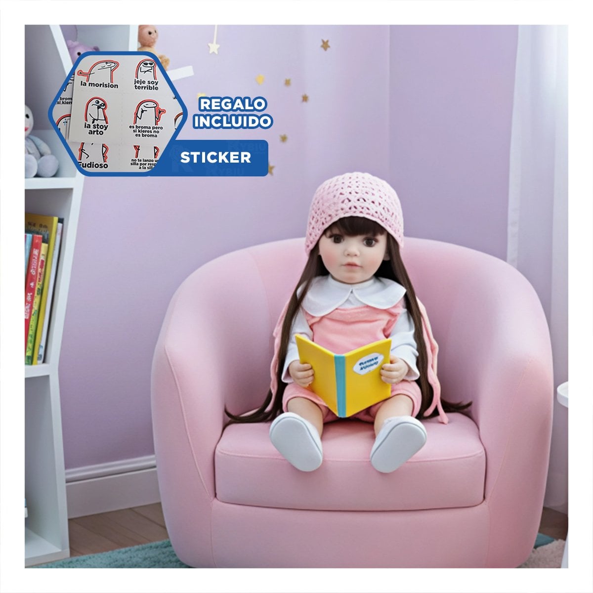 BEBE REAL INTELIGENTE CON ROPA SUAVE Y OVEROL ROSADO 55CM Y+REGALO STICKER - 1