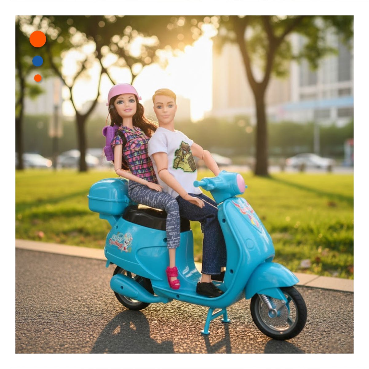 PACK4 MODELADOS DECORATIVOS PAREJA EN MOTO CON MOCHILA Y CASCO CELESTE REGALO - 2