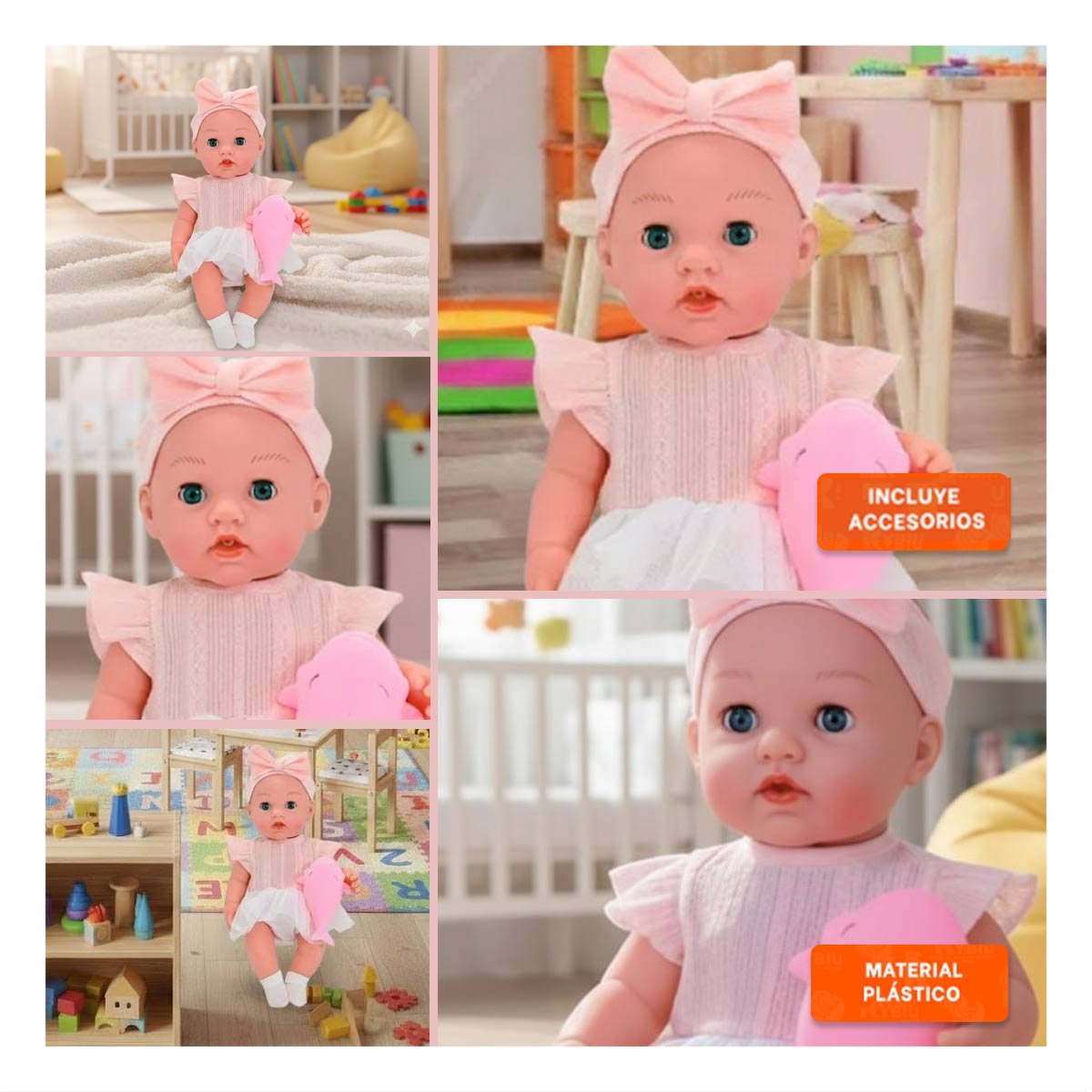 JUGUETE DECORATIVO CON VESTIDO Y LAZO ACCESORIOS ROSADO PARA JUEGO IMAGINATIVO Y+LIGAS REGALO - 5