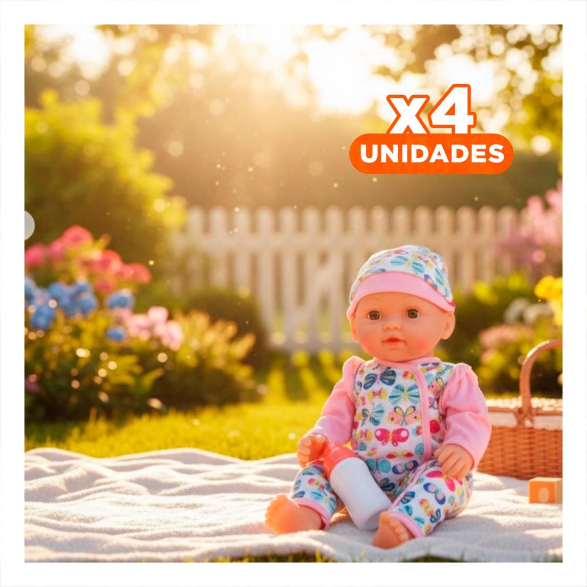 PACK4 BEBITA BEBES ENTERIZO CON MARIPOSAS Y ACCESORIOS ROSADO SUAVE Y DETALLES DULCES - 1