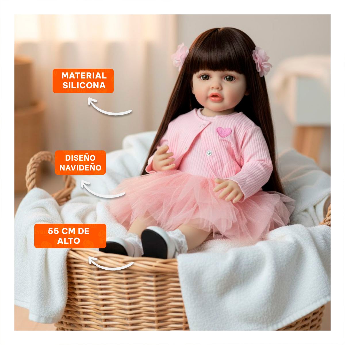 JUGUETE PARA NIÑAS CON VESTIDO TULL Y CHOMPA TEJIDA CORAZON INTELIGENTE ROSADO 55CM Y+POST IT - 2