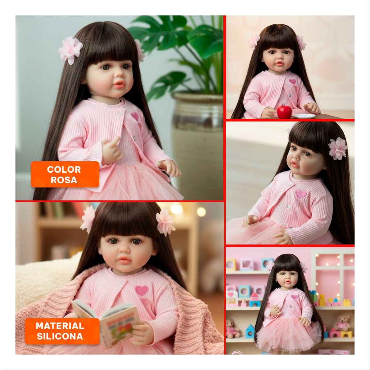 JUGUETE PARA NIÑAS CON VESTIDO TULL Y CHOMPA TEJIDA CORAZON INTELIGENTE ROSADO 55CM Y+POST IT - 5