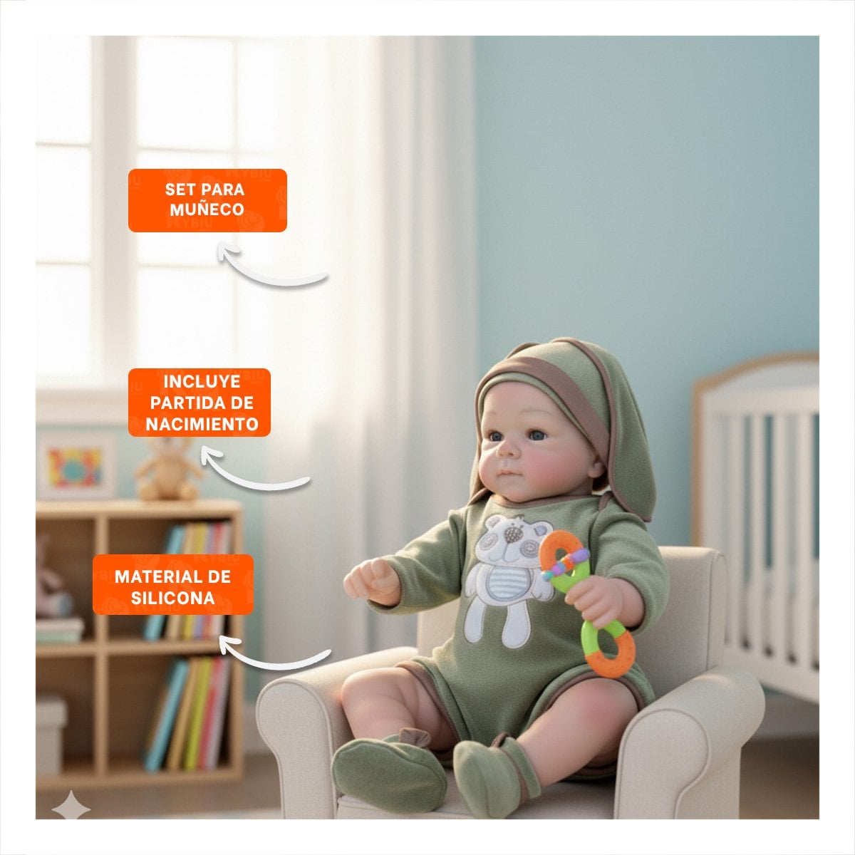 BEBOTE BEBE REAL CON VESTUARIO OSITO VERDE Y GORRO PARA ESTILO Y+POST IT - 2